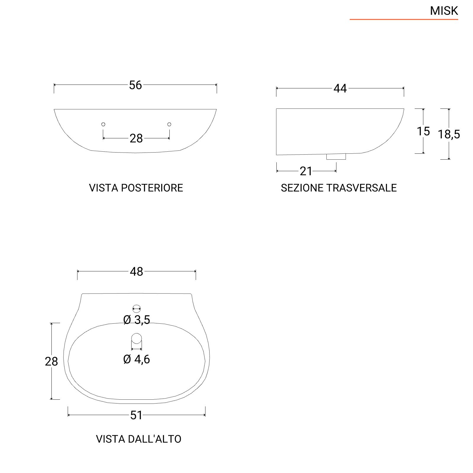 Lavabo Sospeso/Appoggio Berlino 55 cm in Ceramica Bianco