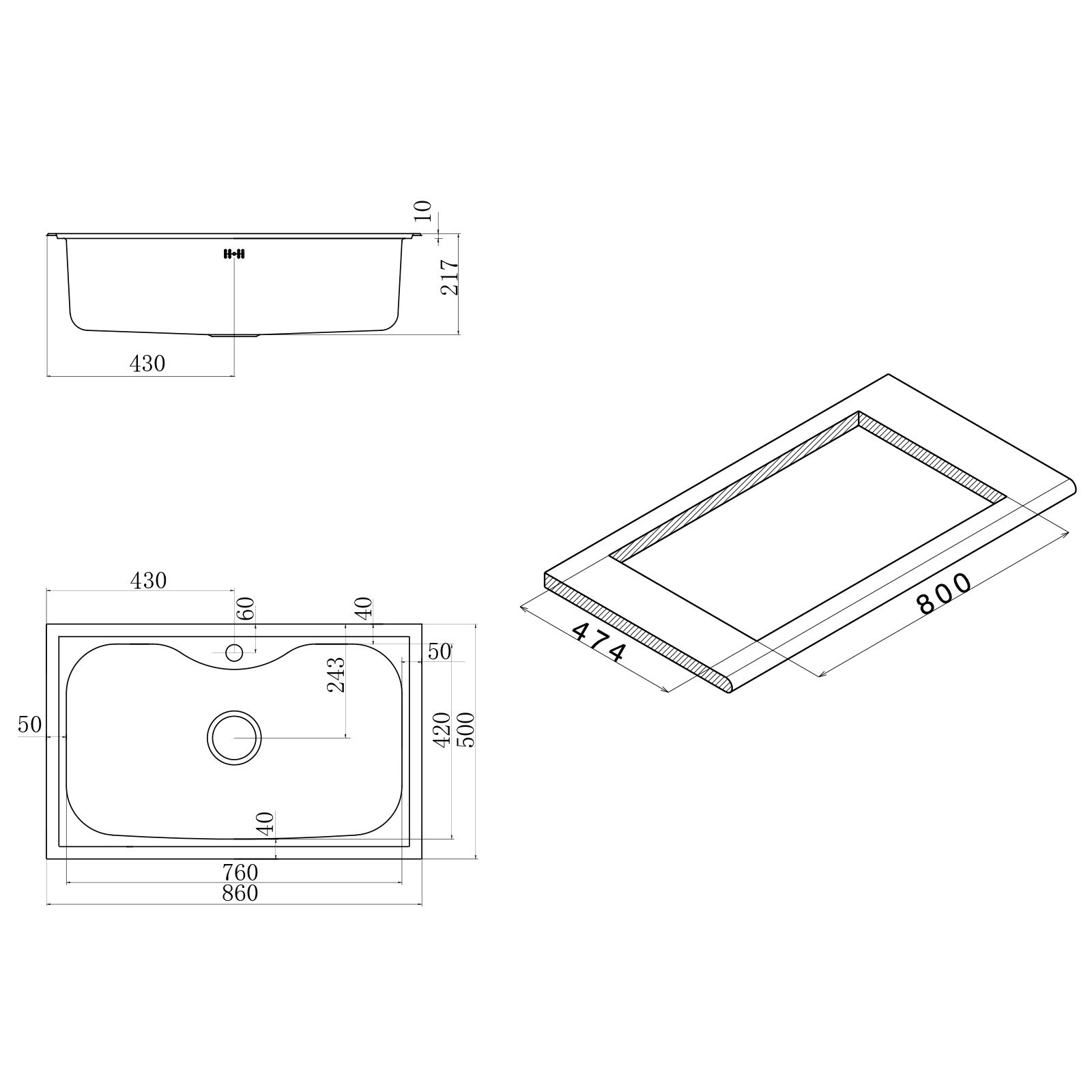 Lavello Apell Criteria incasso flat 86x51 cm arredo cucina moderna