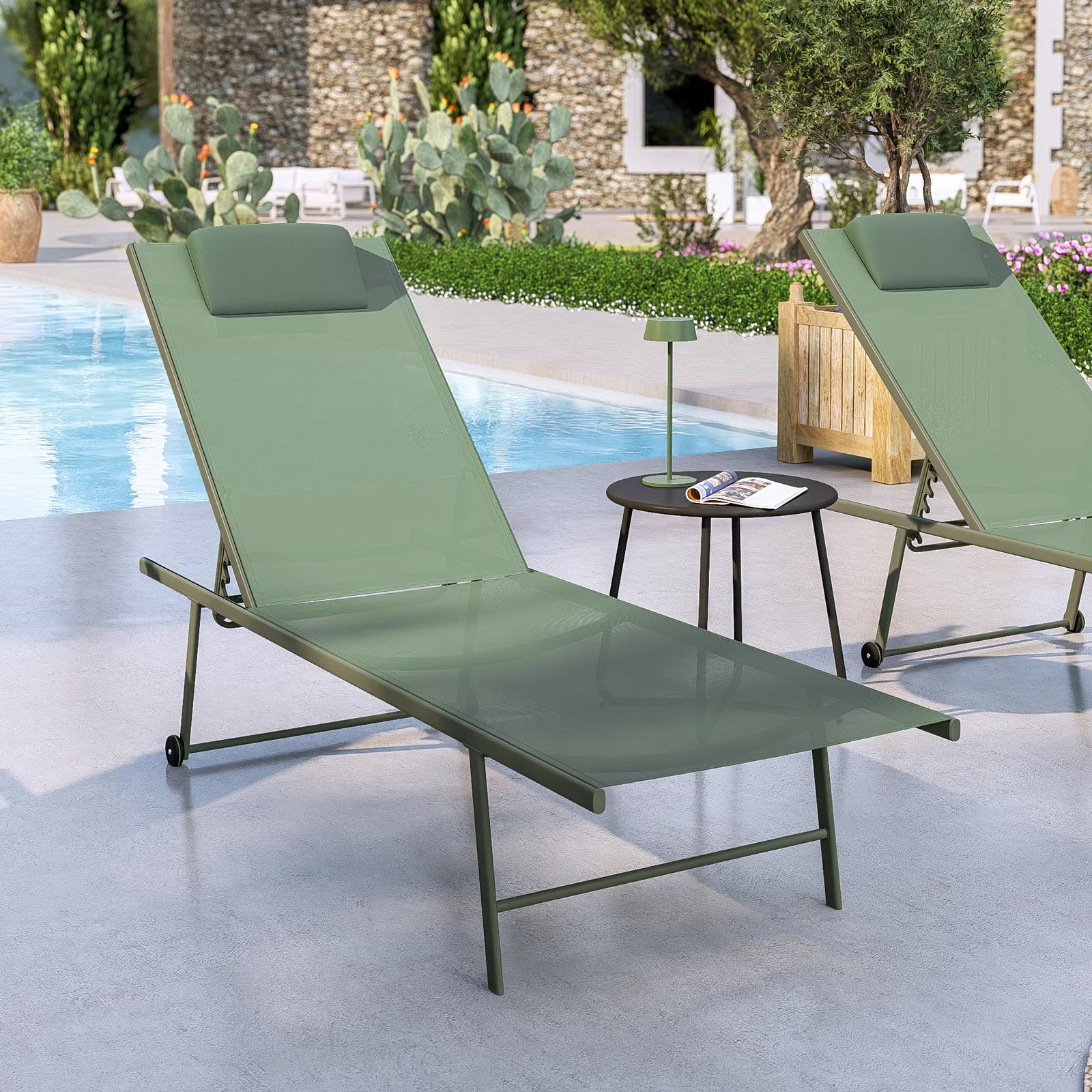 Garden Life 6043 V Letto Pieghevole Da Giardino Con Ruote - 85 X 67.5 X 15 Cm, Verde, Resistente Ai Raggi UV, Ideale Per Piscina E Relax