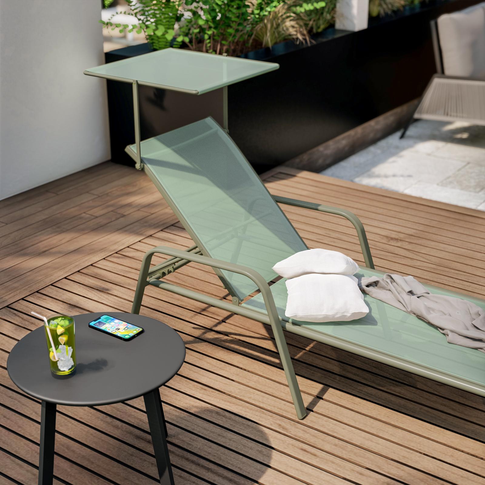 Lettino prendisole con tettuccio in acciaio e textilene verde Levanto