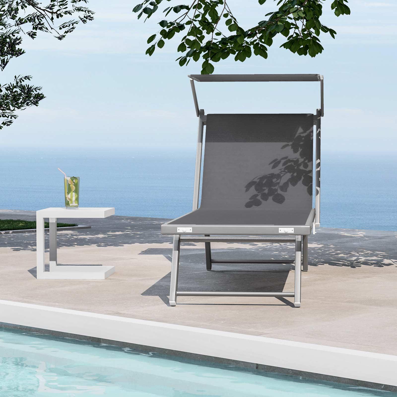 Con Tettuccio Lettino Mare Pieghevole In Alluminio Bricozone