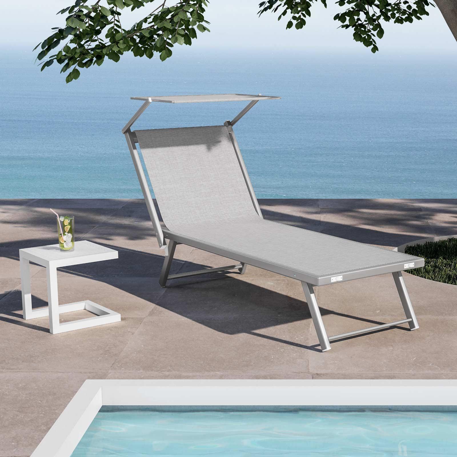 Polyrattan Lettino Santorini Grigio Rattan Sintetico Lettino