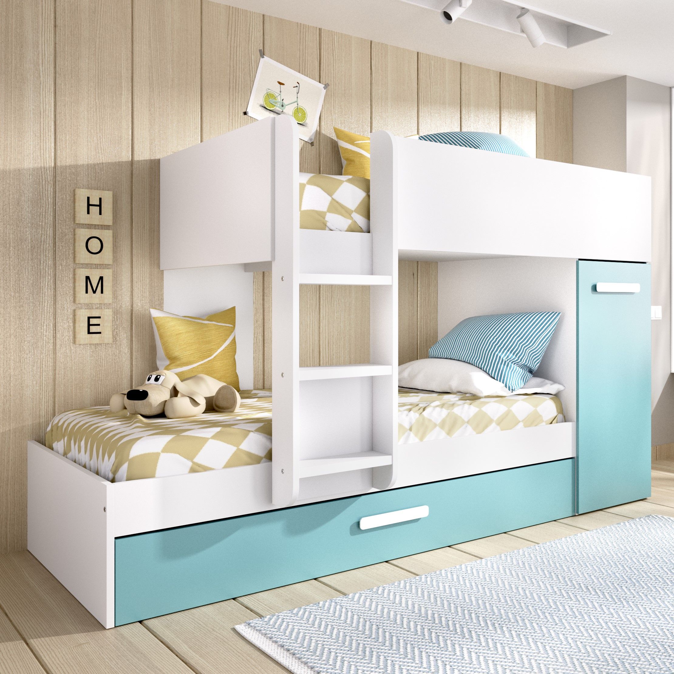 Letto a castello posti 244x112 cm bianco e verde smeraldo con