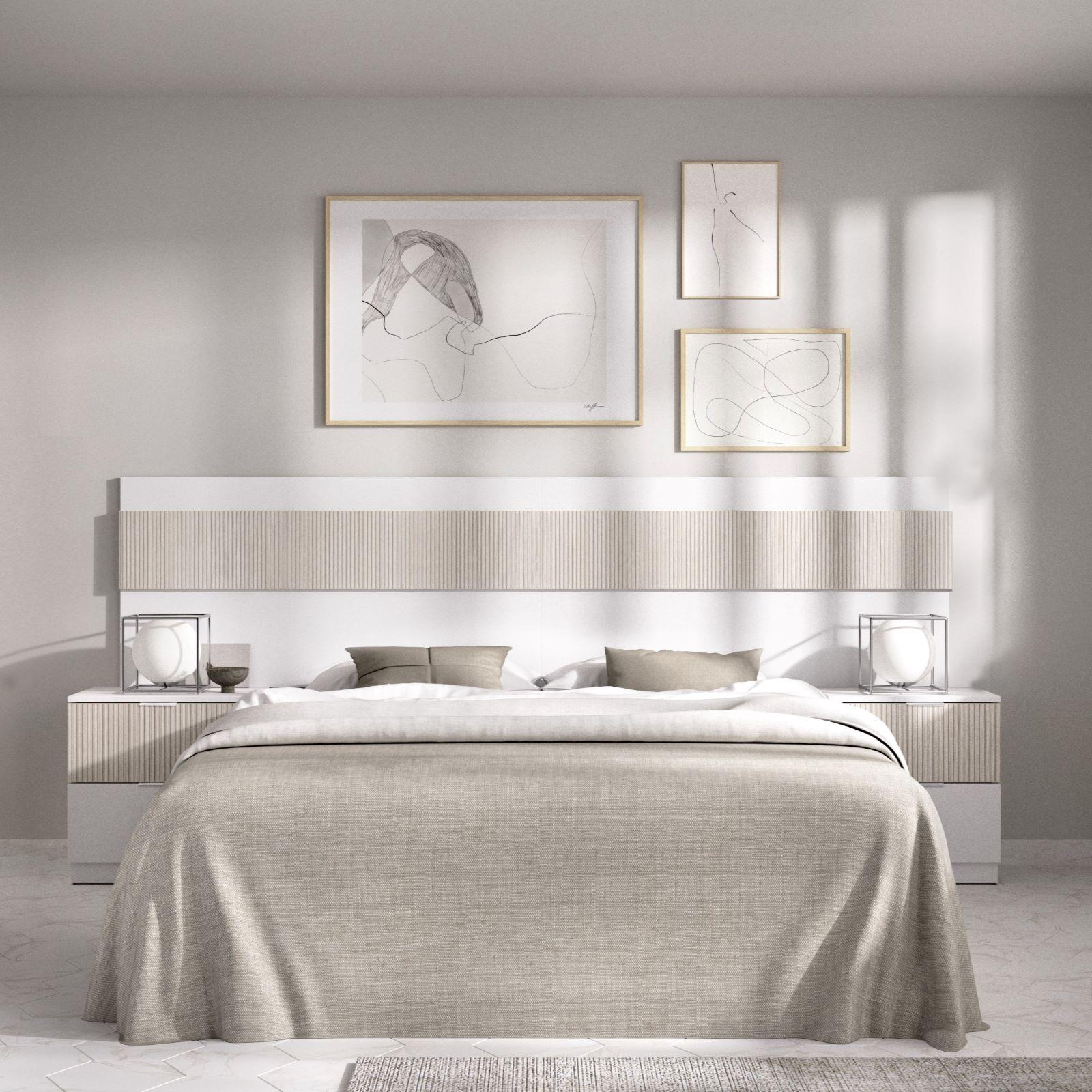 Letto matrimoniale 160x200 cm bianco ed effetto rovere cannettato