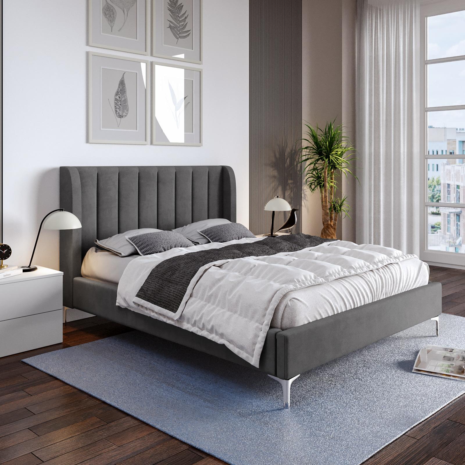 Velluto Letto Matrimoniale Tessuto Grigio Letto Matrimoniale Con