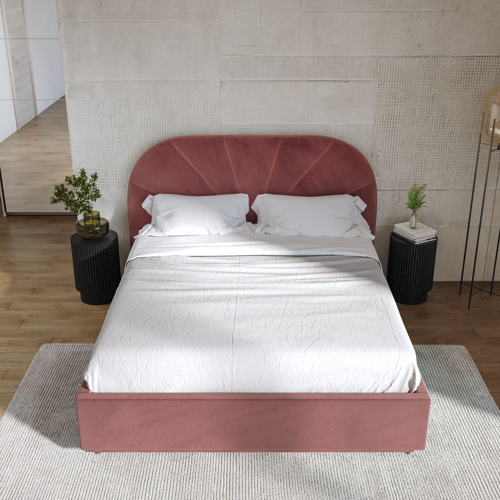 Letto matrimoniale 160x200 cm in velluto rosa antico con