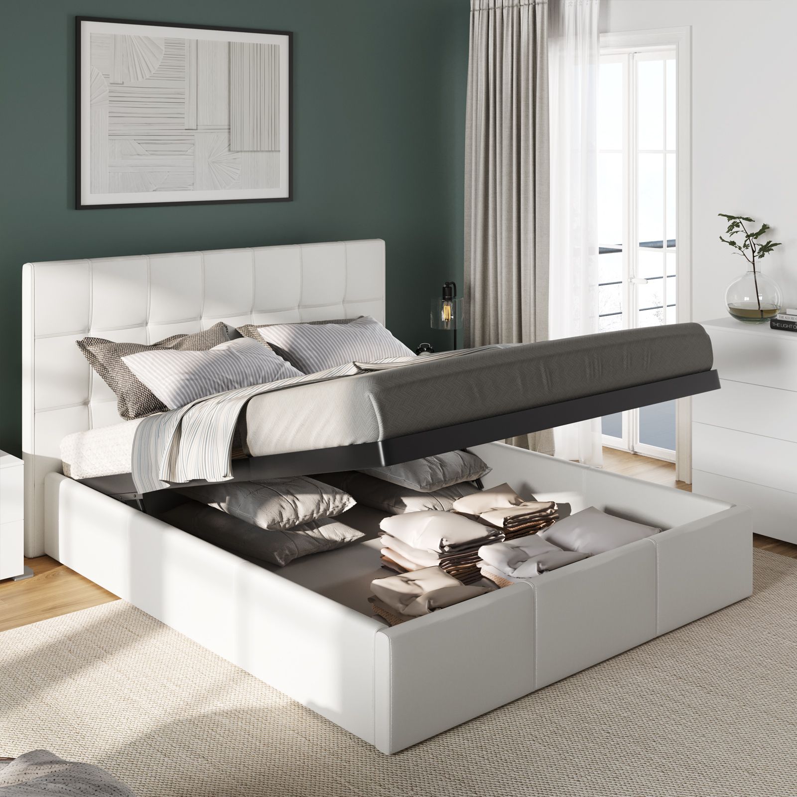 Letto Matrimoniale bed Box Bianco Con Rete E Contenitore