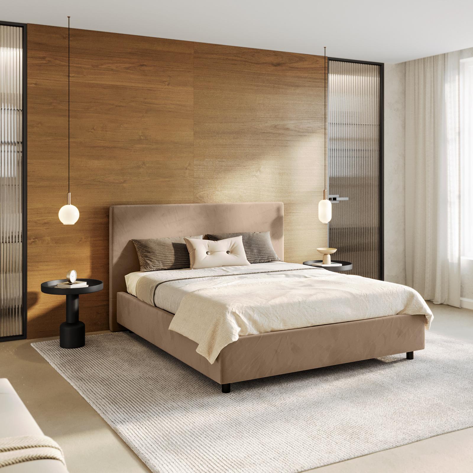 Letto matrimoniale contenitore 160x190 cm in velluto tortora