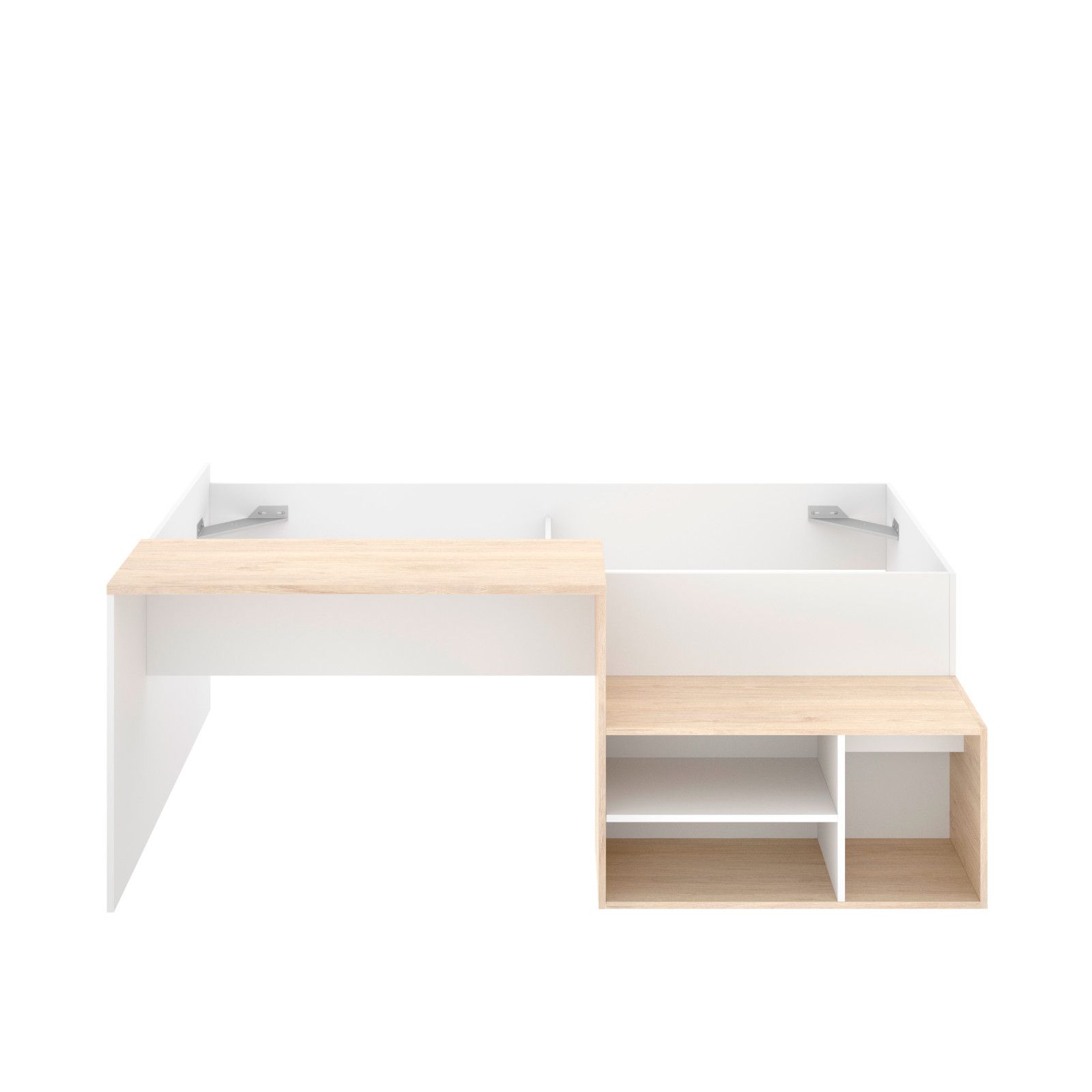 Letto per bambini 90x190 cm in legno naturale e bianco con scrivania e vani  - Krin