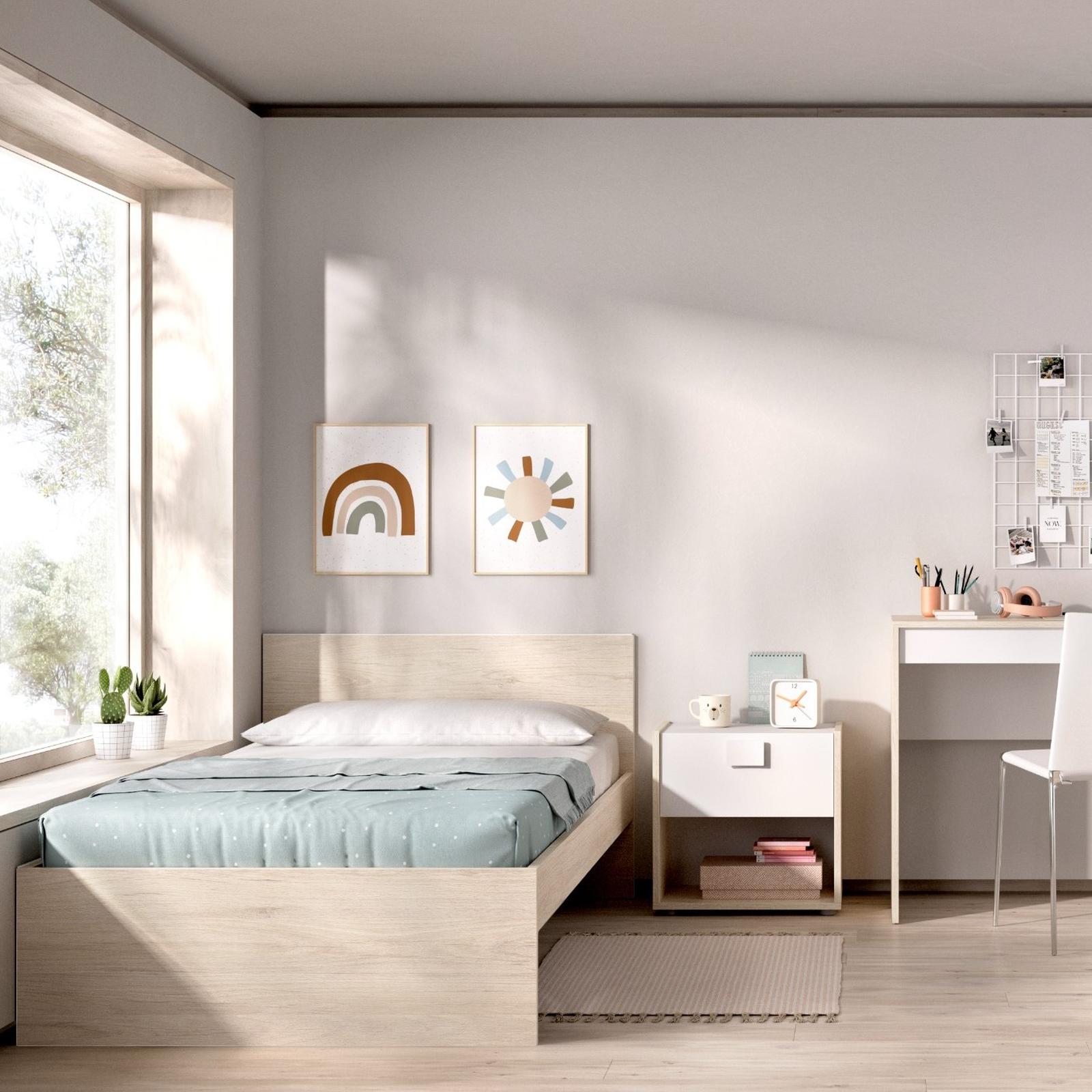 Letto singolo 90x190 cm effetto rovere naturale con testata Thera