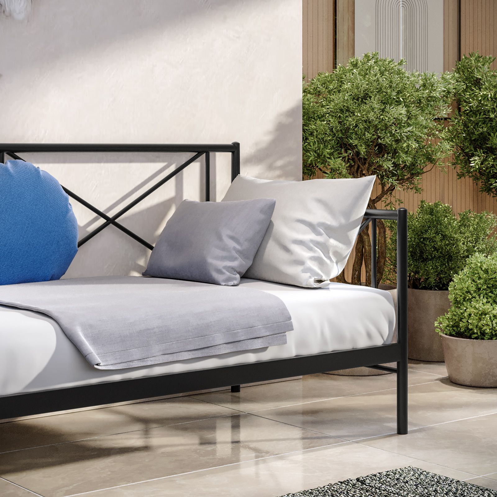 Divano letto 90x200 cm in metallo nero con doghe in legno Russel