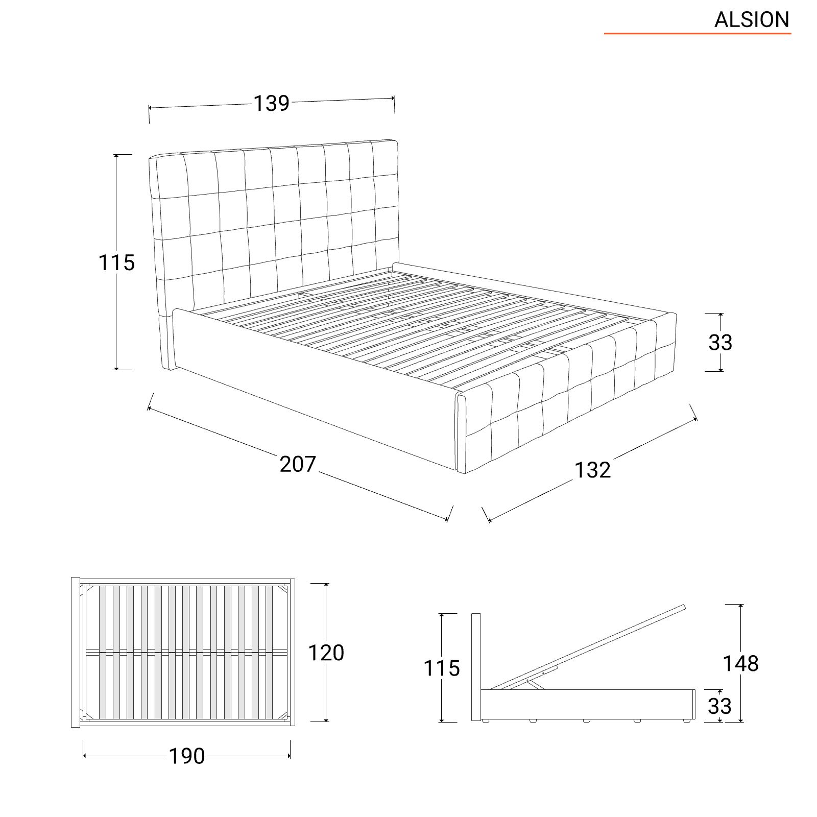 Letto una piazza e mezza contenitore 120x190 cm imbottito in similpelle  crema - Alsion