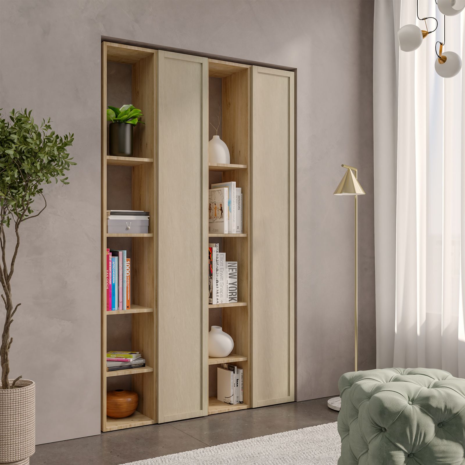 Libreria 112x186h cm 4 elementi con vani a giorno in legno cadiz e