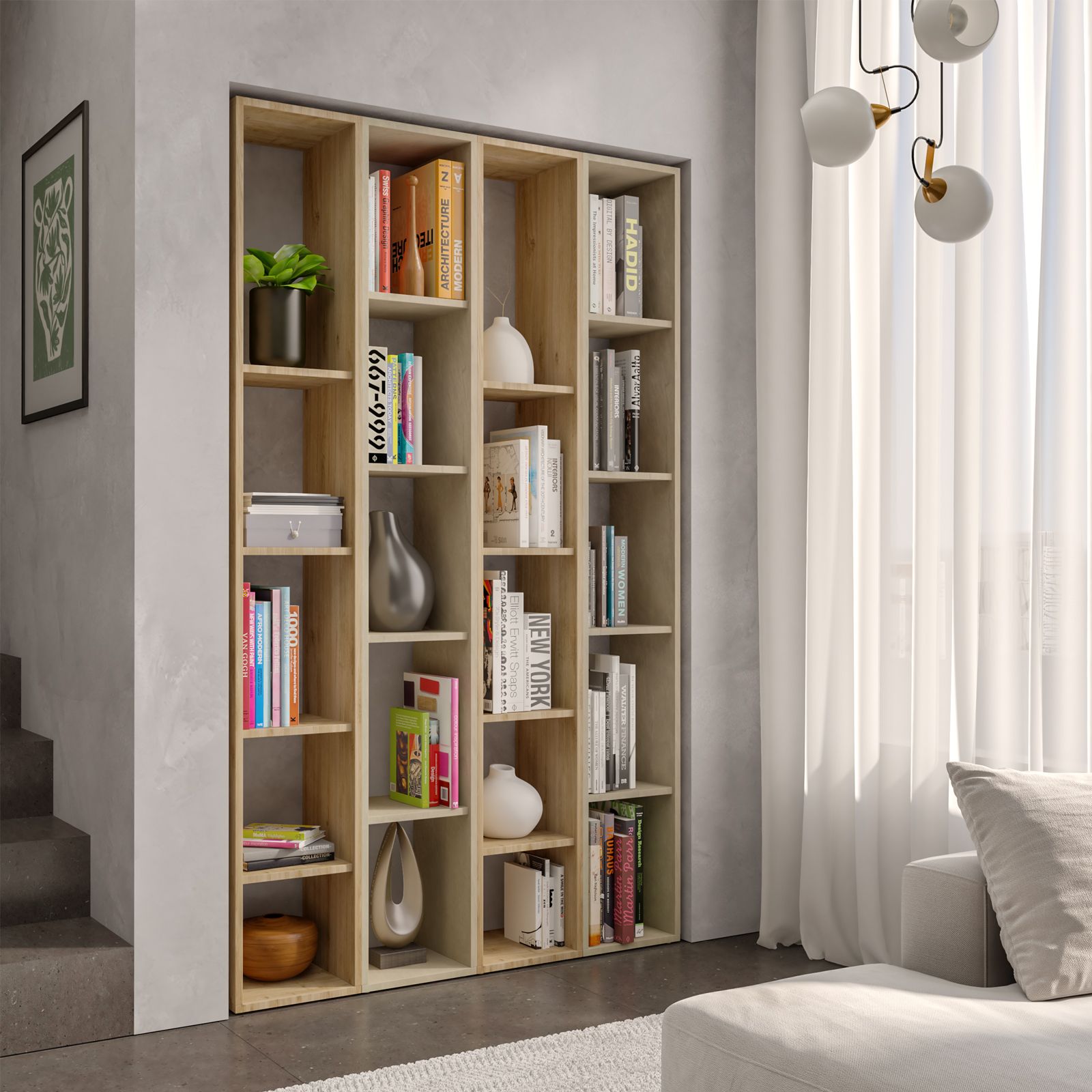 Libreria moderna con anta e scomparti, cm 50 x 25 x 105, colore