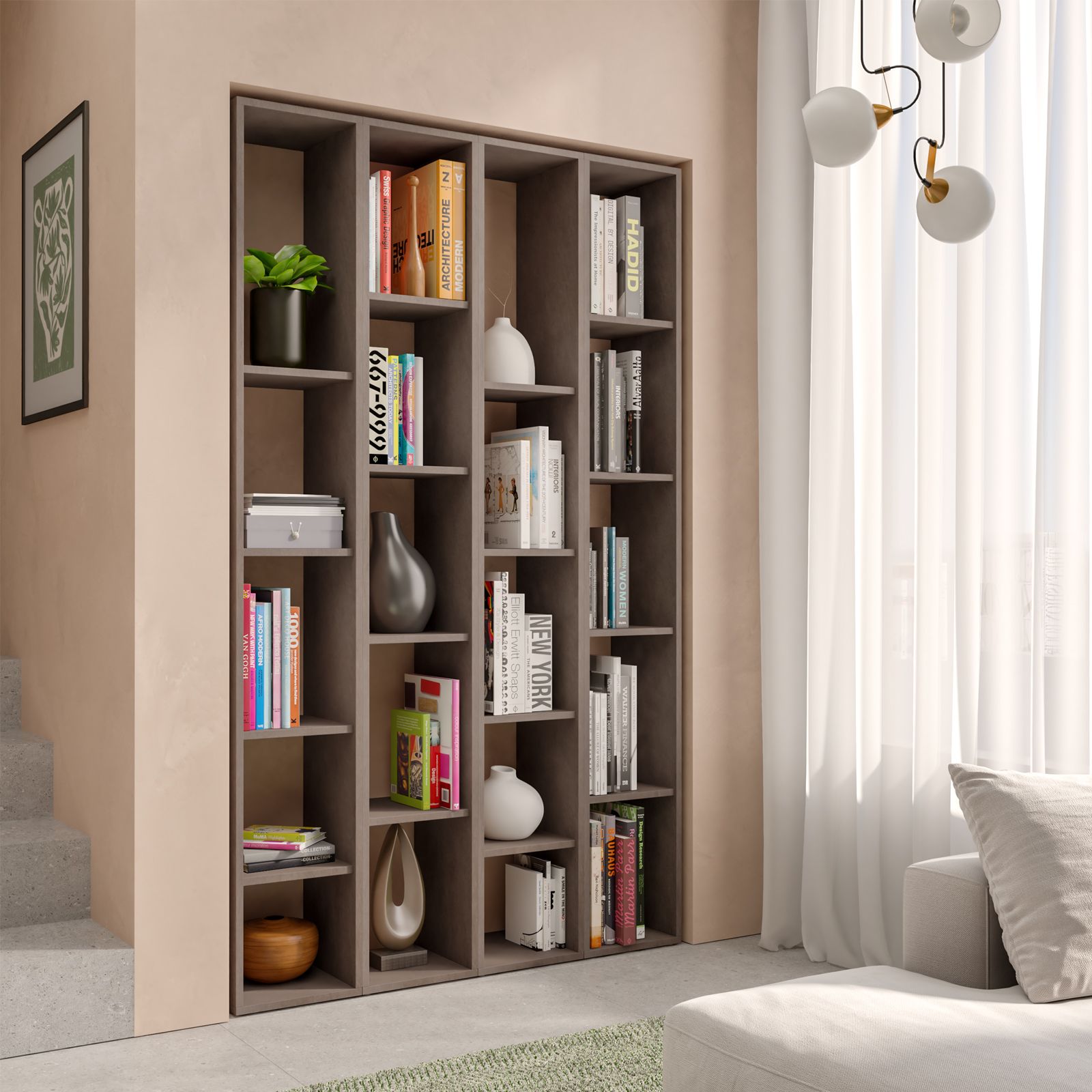 LEBUC - Libreria soggiorno/camera da letto rustica - 141,5x50x25 cm - 8  ripiani