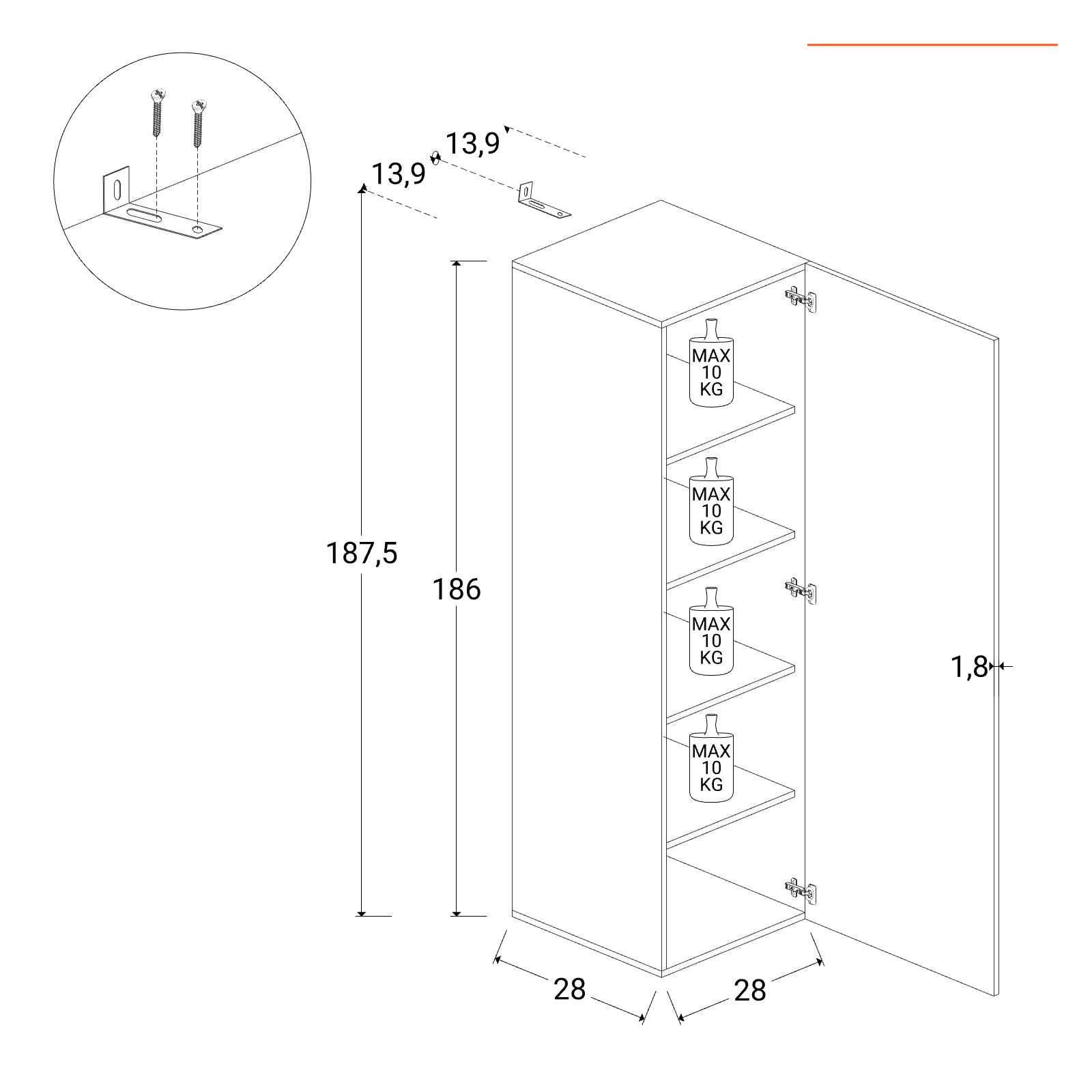 Colonna libreria, dispensa a 2 ante, finitura Mercure, Made in Italy