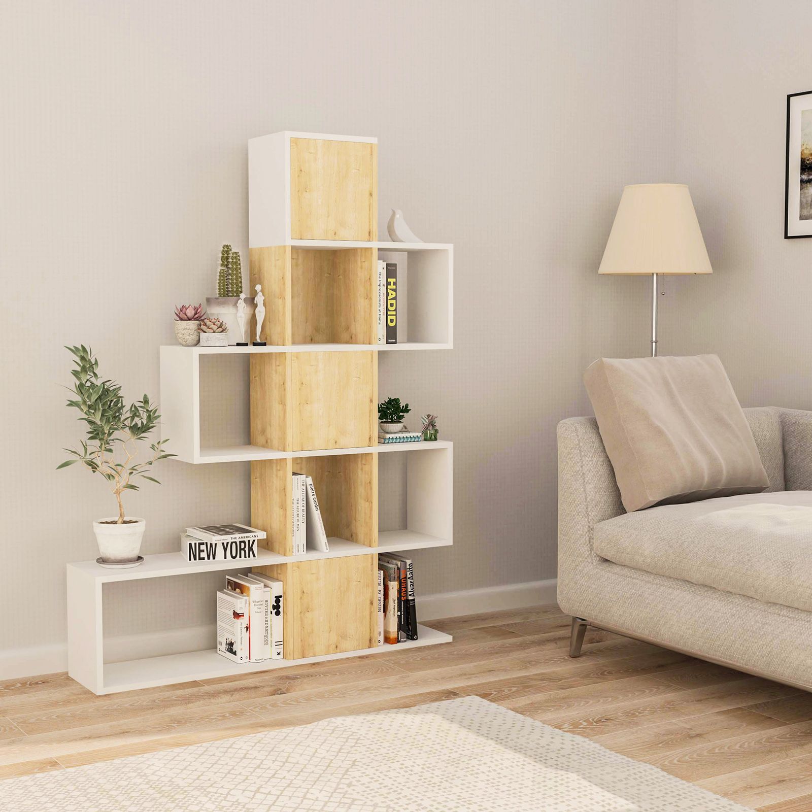 Libreria 120x160h cm in legno rovere e bianco - Kantiko