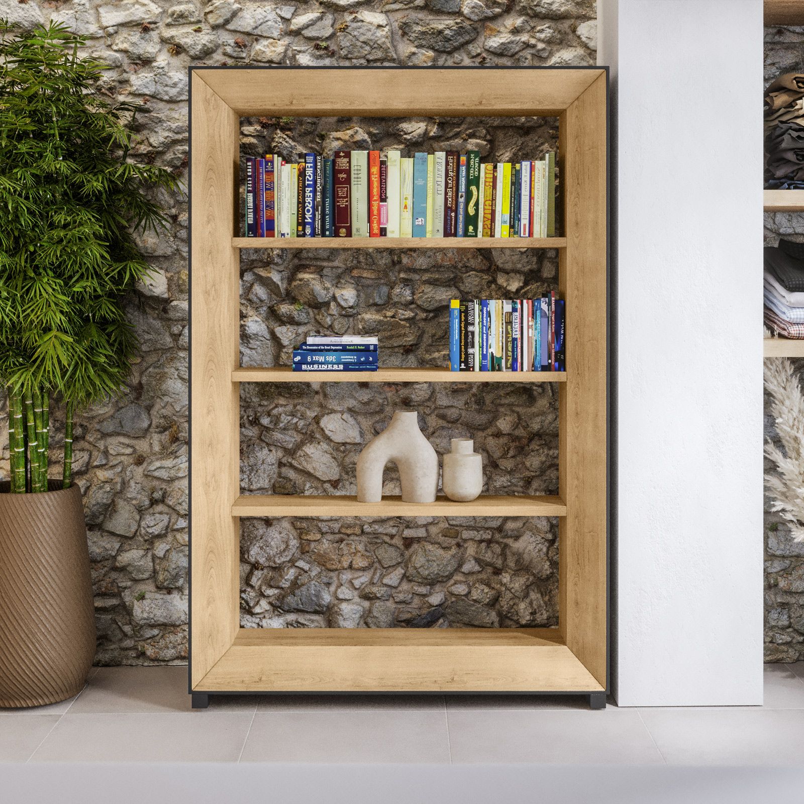 Libreria 120x183h cm in legno di abete con cornice nera - Orleans