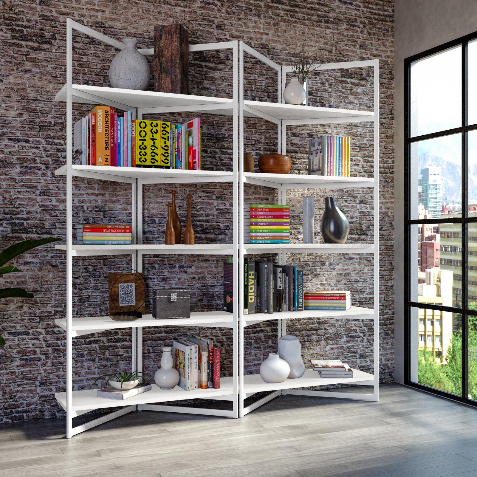 Libreria Forte TEMPRA2 – Bianco, 54x111,1x34,8 Cm, Ripiani Regolabili, Salvaspazio, Made In Europa, Per Libri E Decorazioni