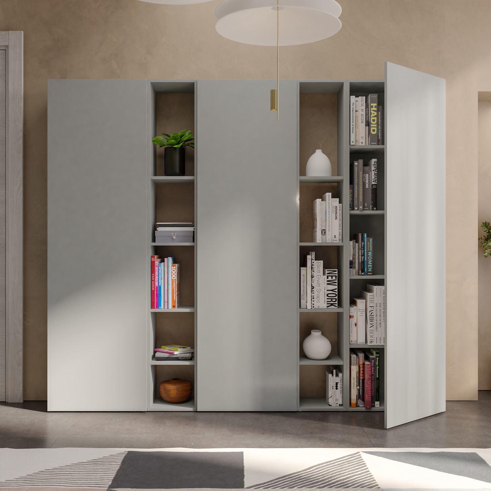 Libreria 111x186h cm 3 elementi bianco lucido con vani a giorno e anta -  Clary