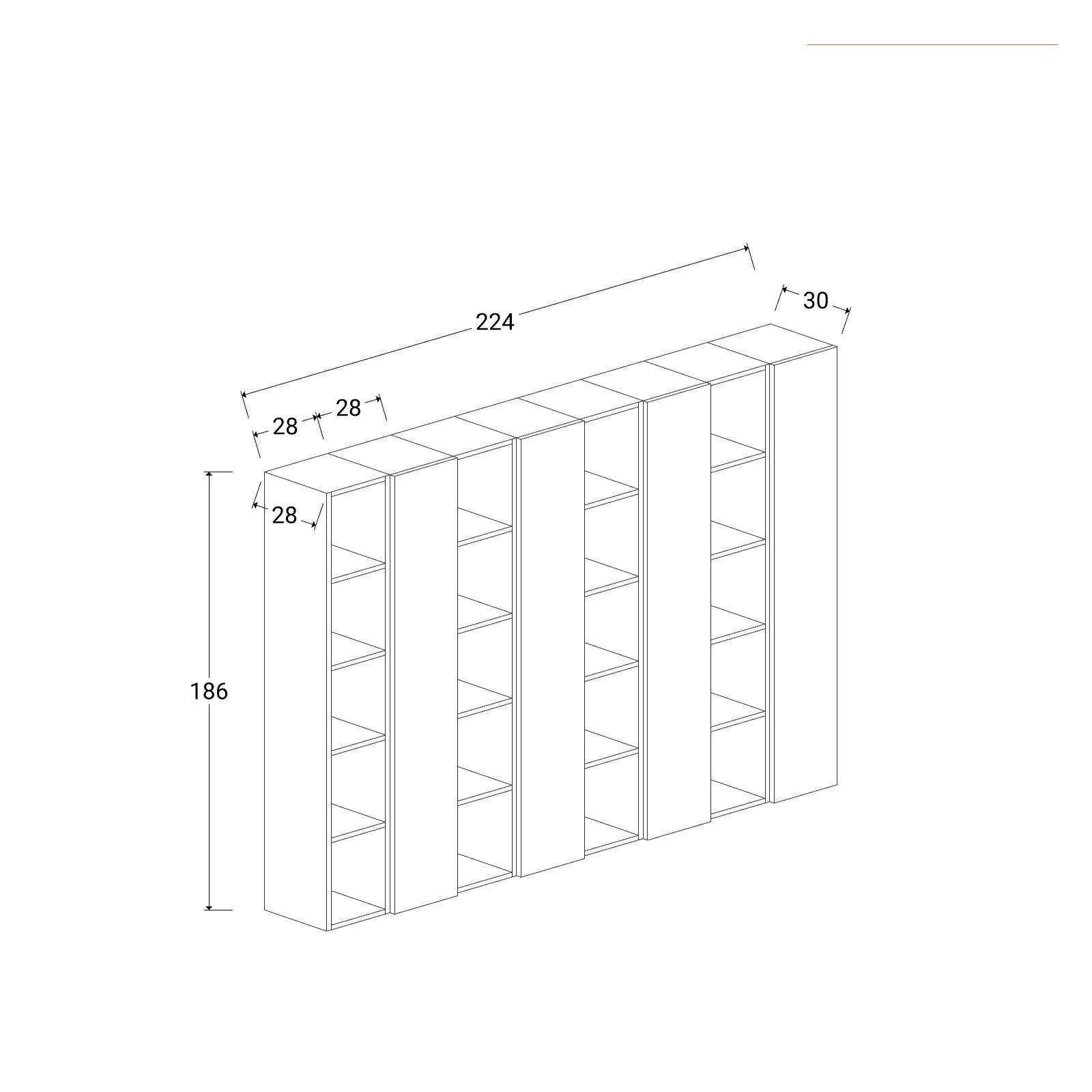 Libreria 166x186h cm 4 elementi lava con vani a giorno e 2 ante - Clary