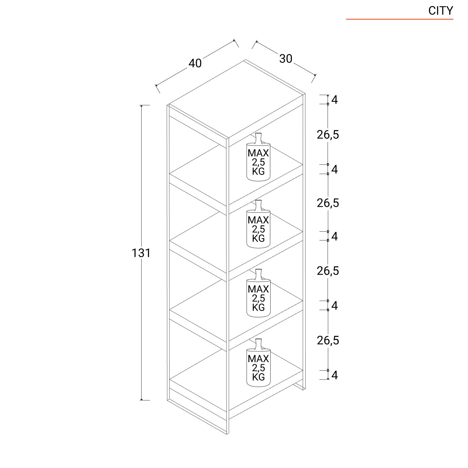 Libreria 90x180h cm in vetro temperato con ripiani e cassetti nero e rovere  - City