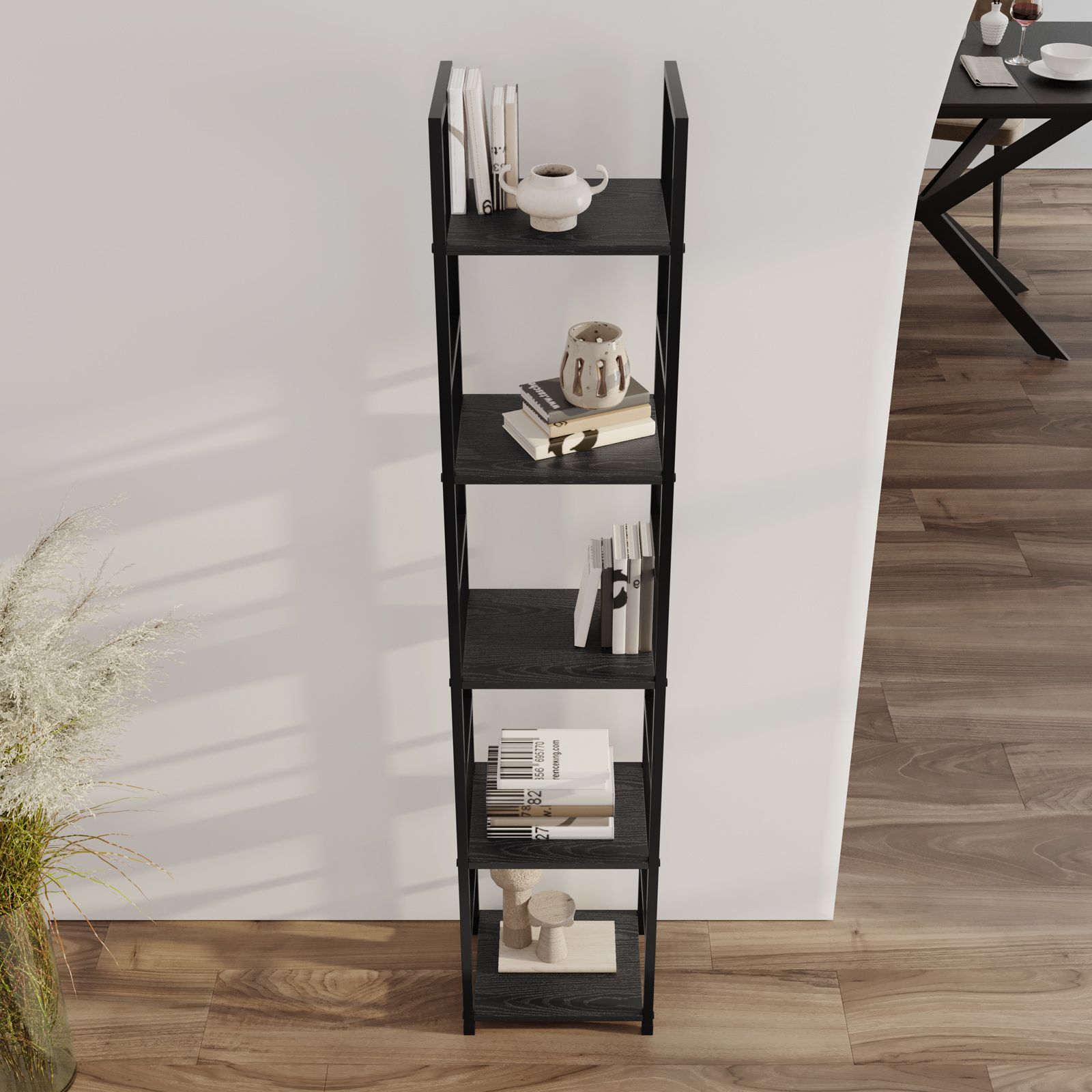 Libreria 5 ripiani 144h cm rovere nero - Duke