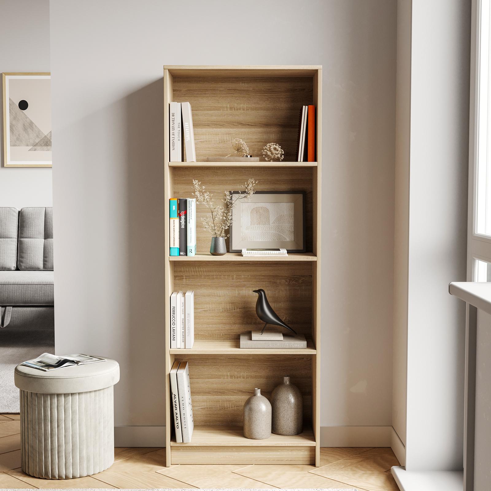 Libreria 4 ripiani 120h cm in legno rovere moka e vetro temperato - Markod