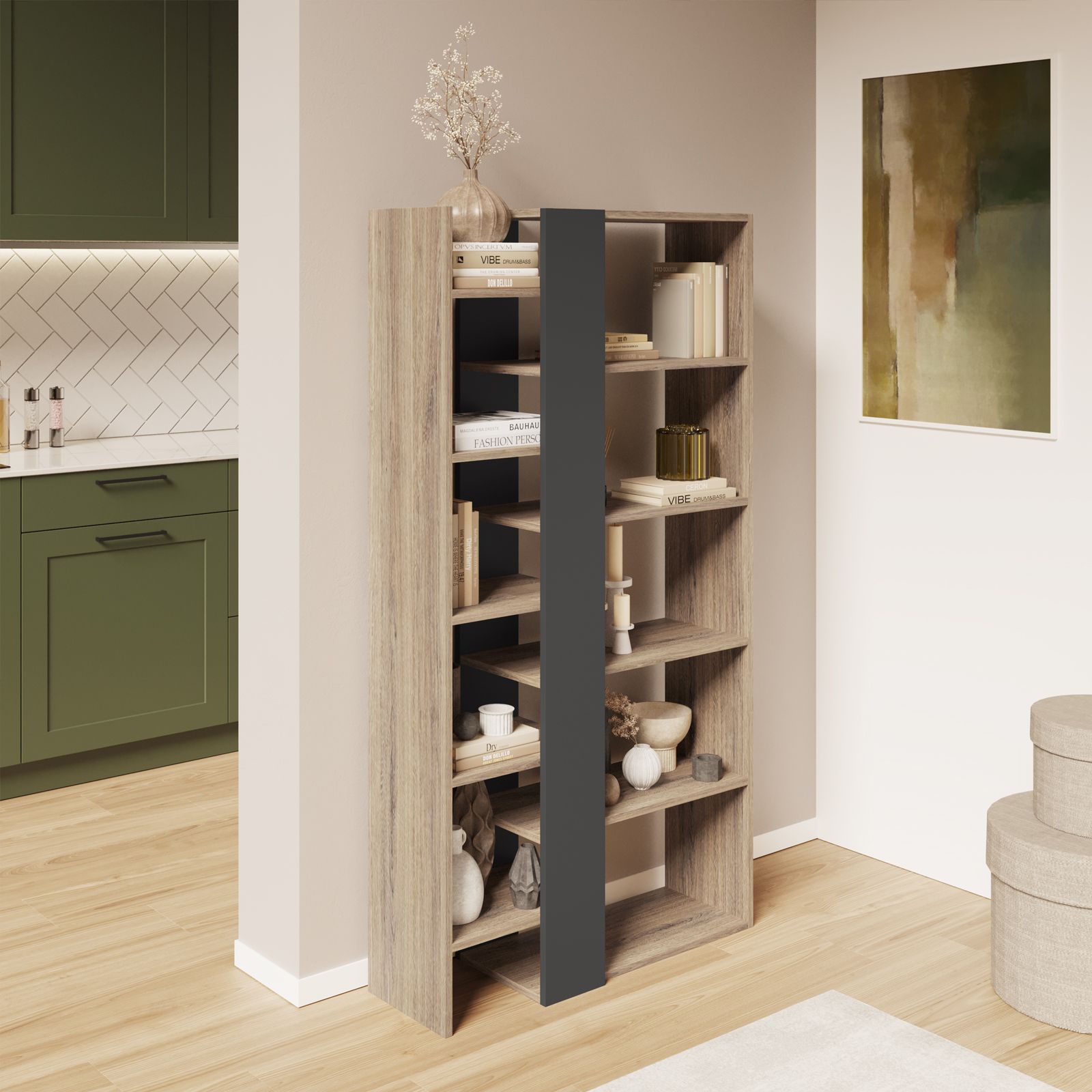 Libreria 80x150,5h cm in legno rovere scuro e antracite - Kantiko