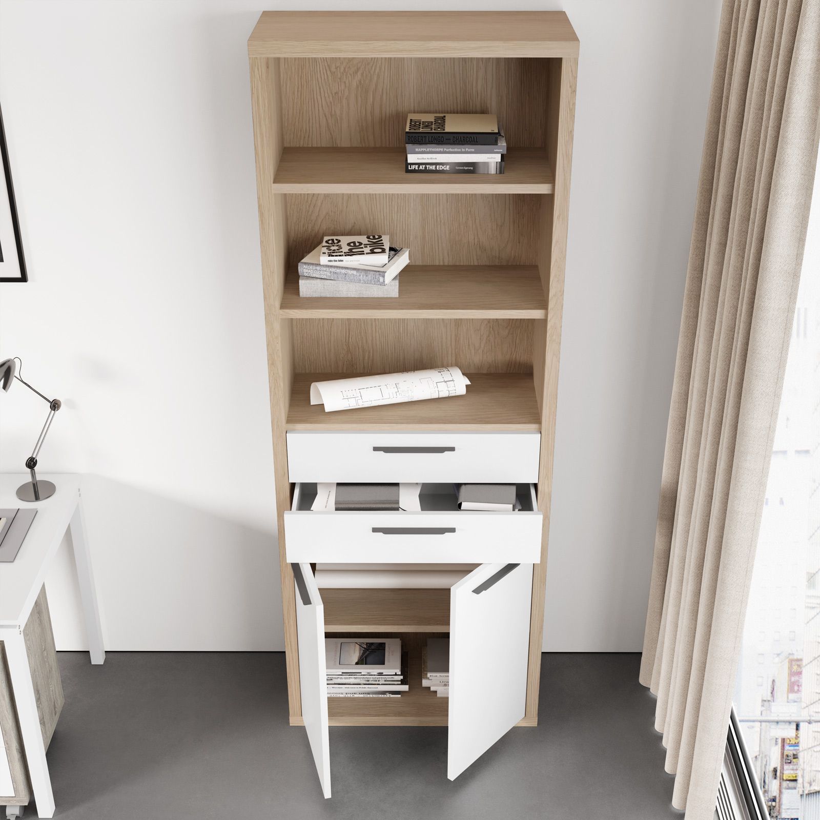 Libreria 82x217h cm bianco lucido con ripiani regolabili - Homely office