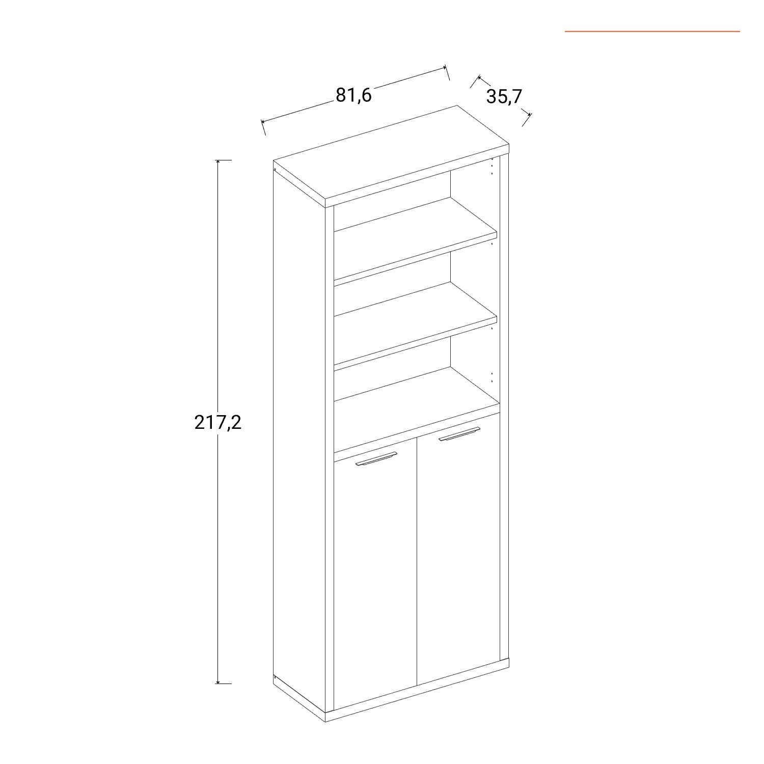 Libreria 82x217h cm bianco lucido con 2 ante e 2 cassetti - Homely