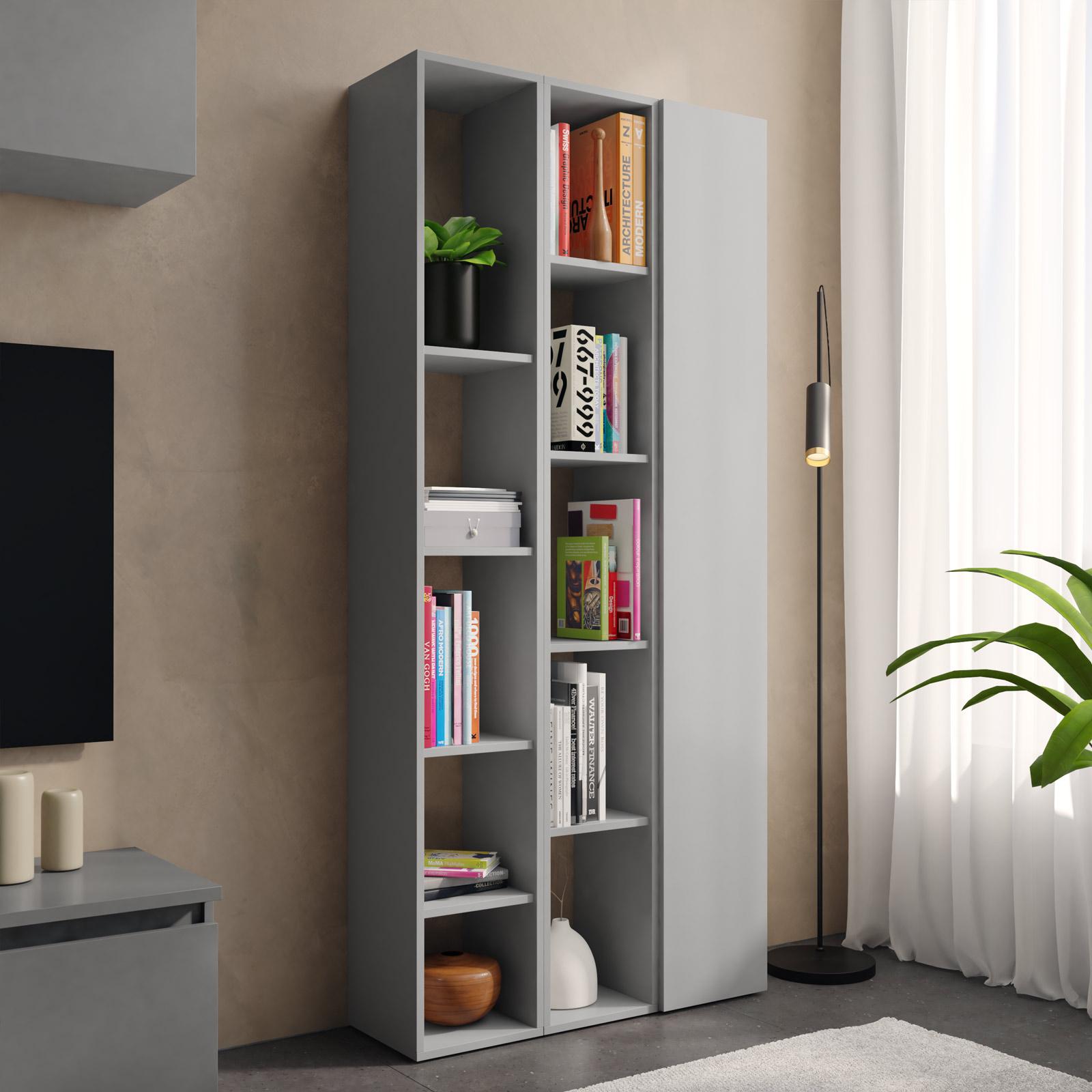 Libreria 83x185h cm 3 elementi ardesia con vani a giorno e anta