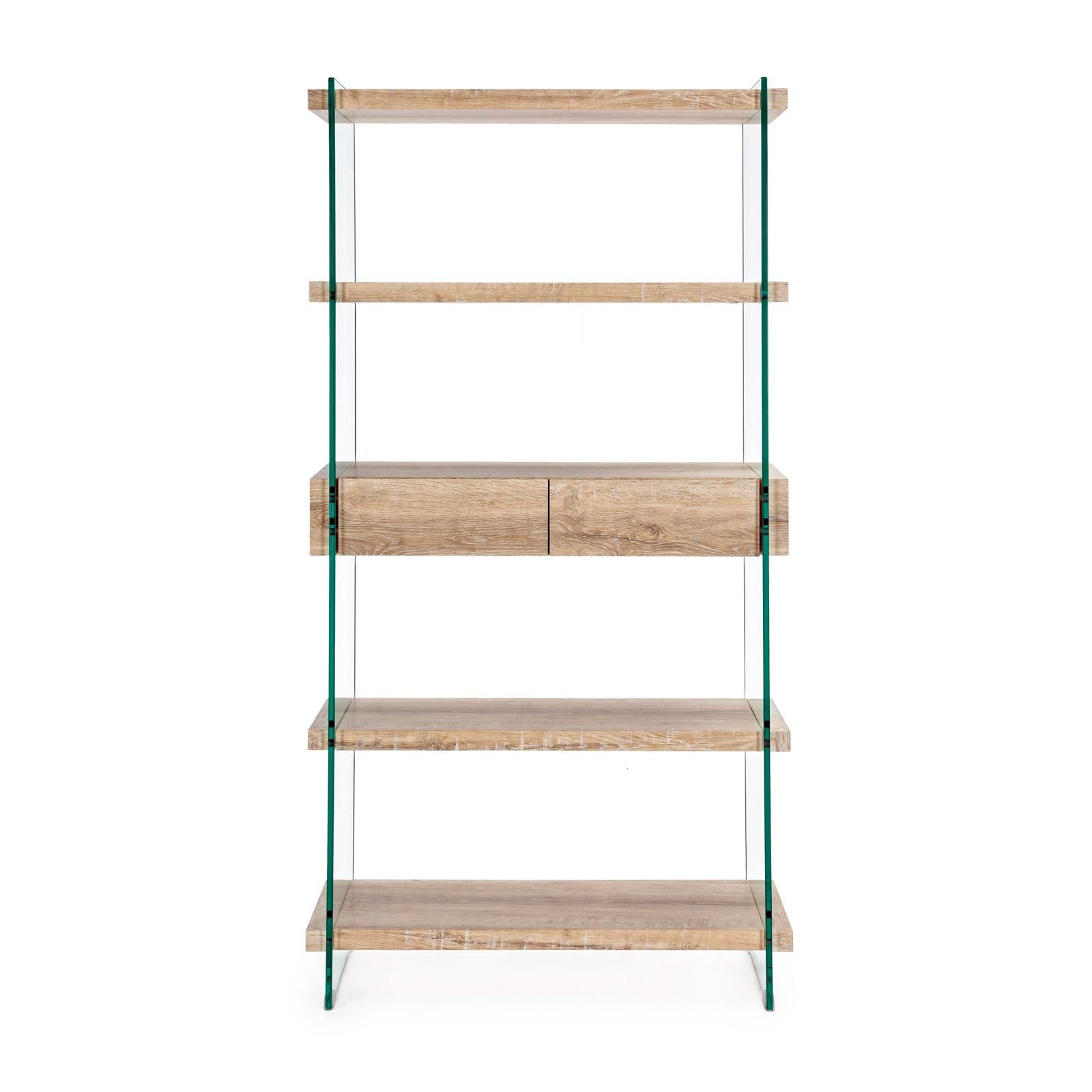 Libreria 90x180h cm in vetro temperato con ripiani e cassetti nero