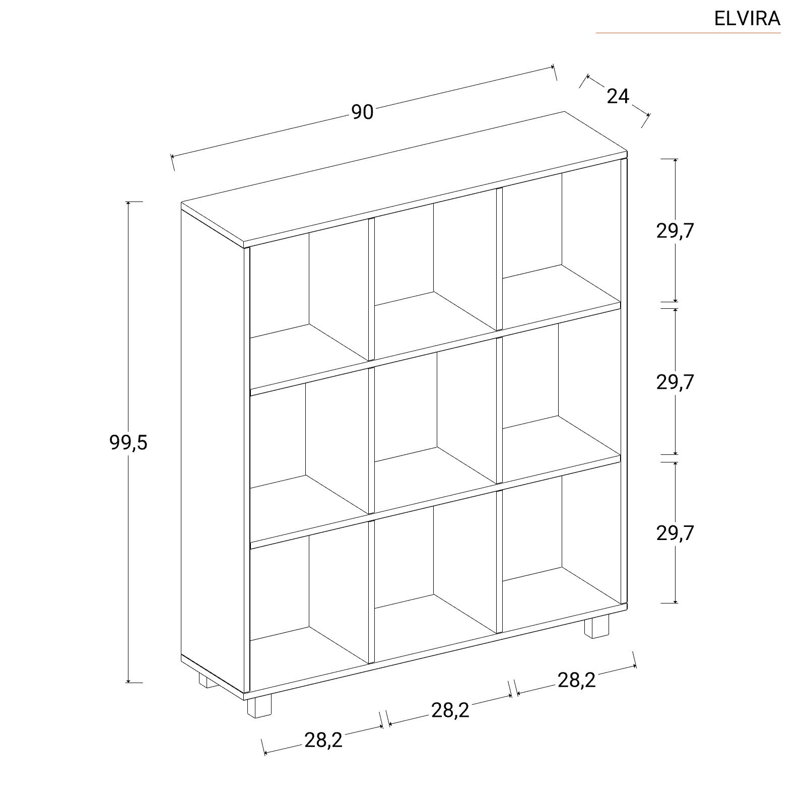 Libreria 90x99,5 h cm bianco effetto legno - Elvira