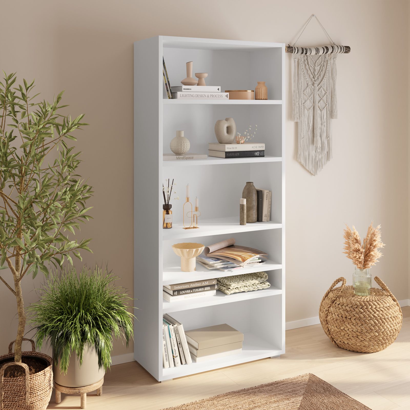 Libreria Manco Bianca 6 Ripiani 122x25.5x188H - Asta Mobili