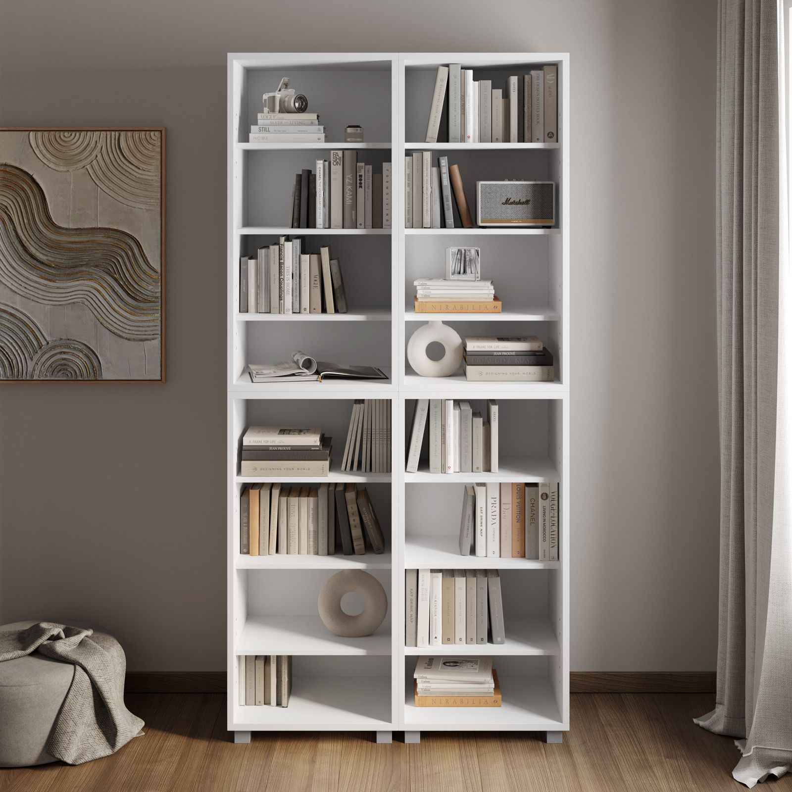 Libreria modulare 97X197h cm bianco con 14 ripiani regolabili - Modar