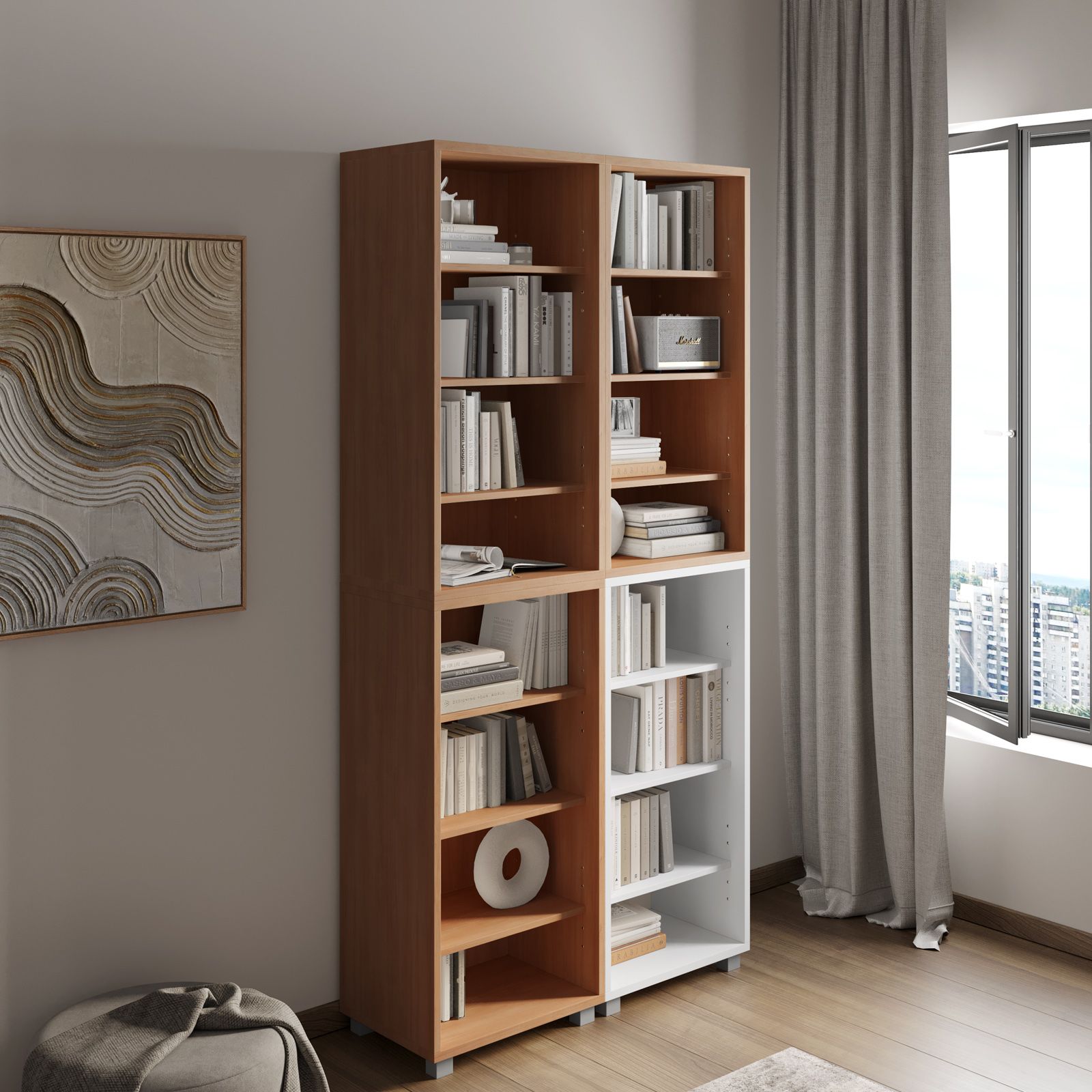 Libreria modulare 97X197h cm effetto ciliegio con 3 ripiani bianchi - Modar