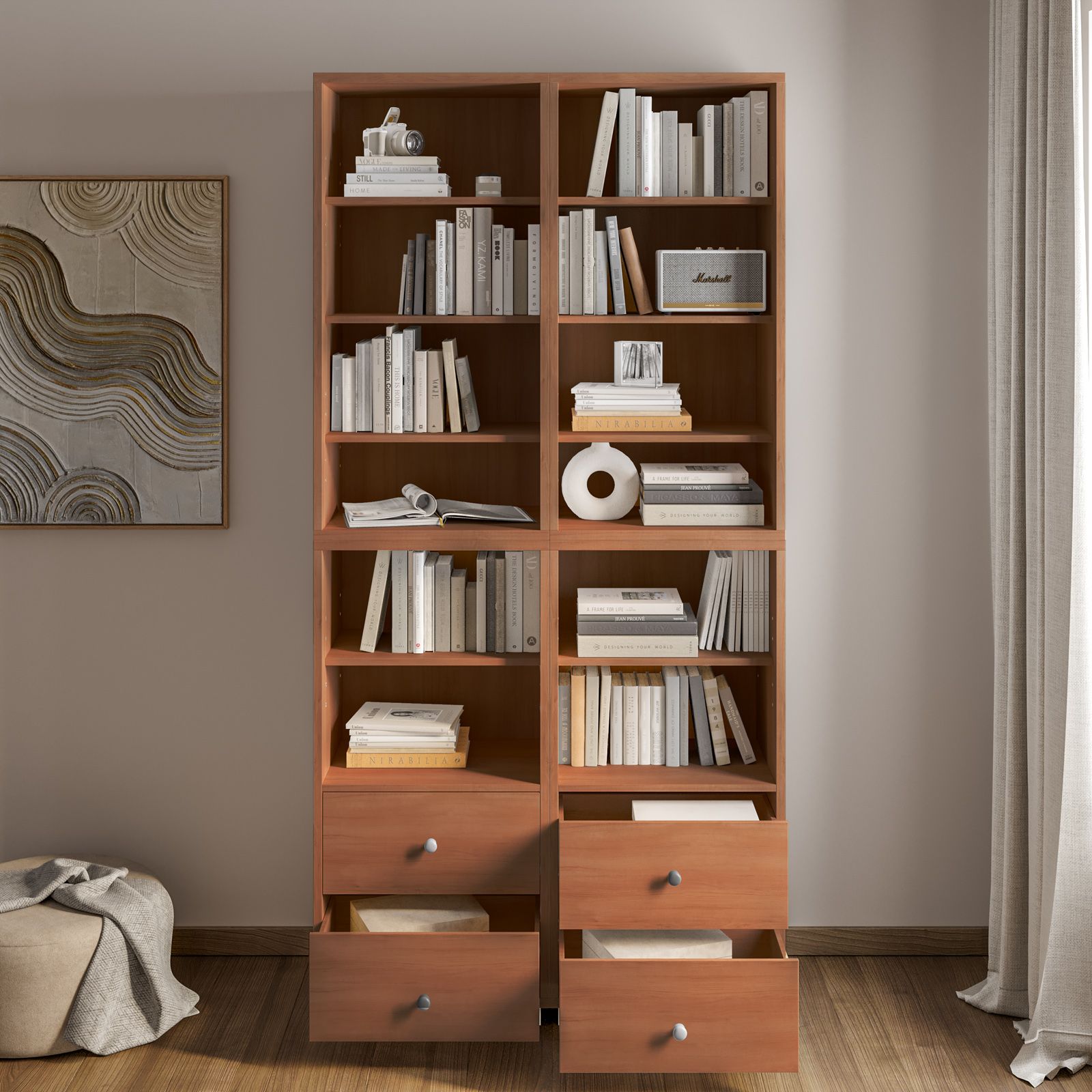 Libreria modulare 97X197h cm effetto ciliegio con 4 cassetti - Modar