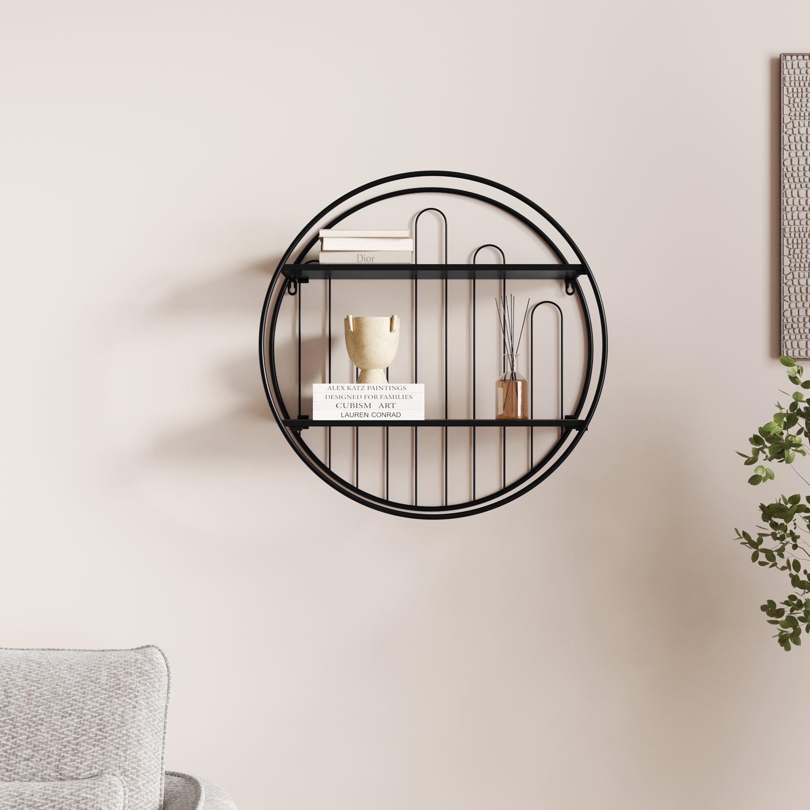 Libreria sospesa rotonda 60 cm in metallo nero e rovere chiaro - Gulsa