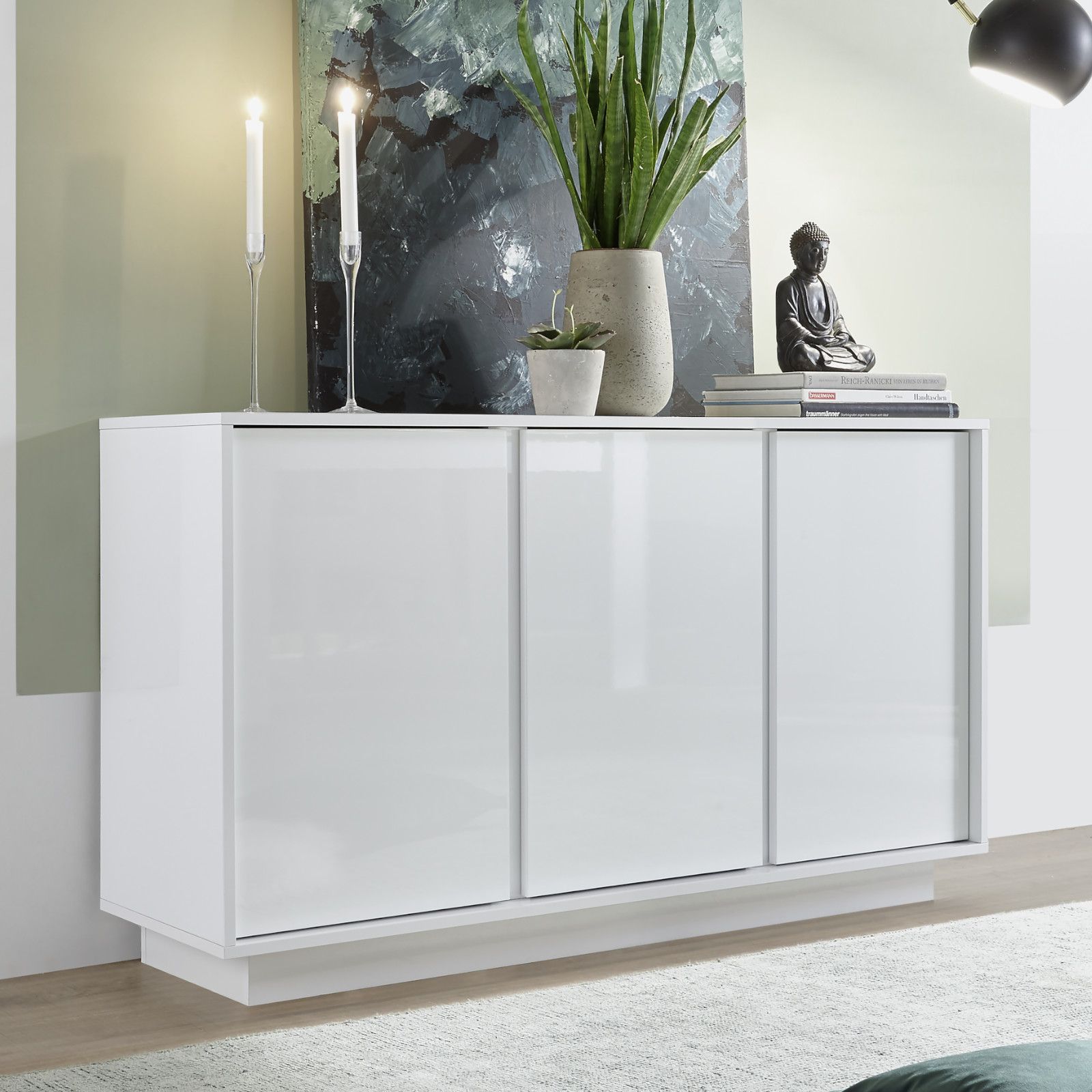 Madia 138x79h cm con 3 ante in legno bianco lucido - Antilia