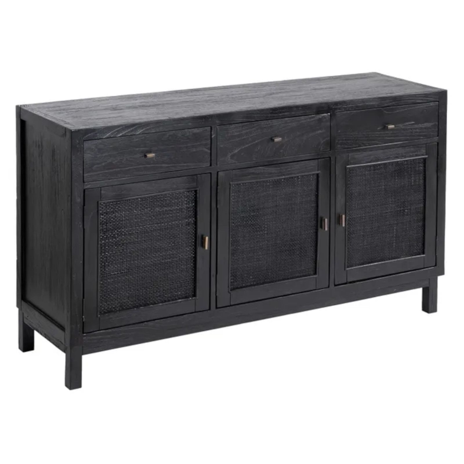 Madia 140cm 3 ante e 3 cassetti in legno nero e rattan - Koal