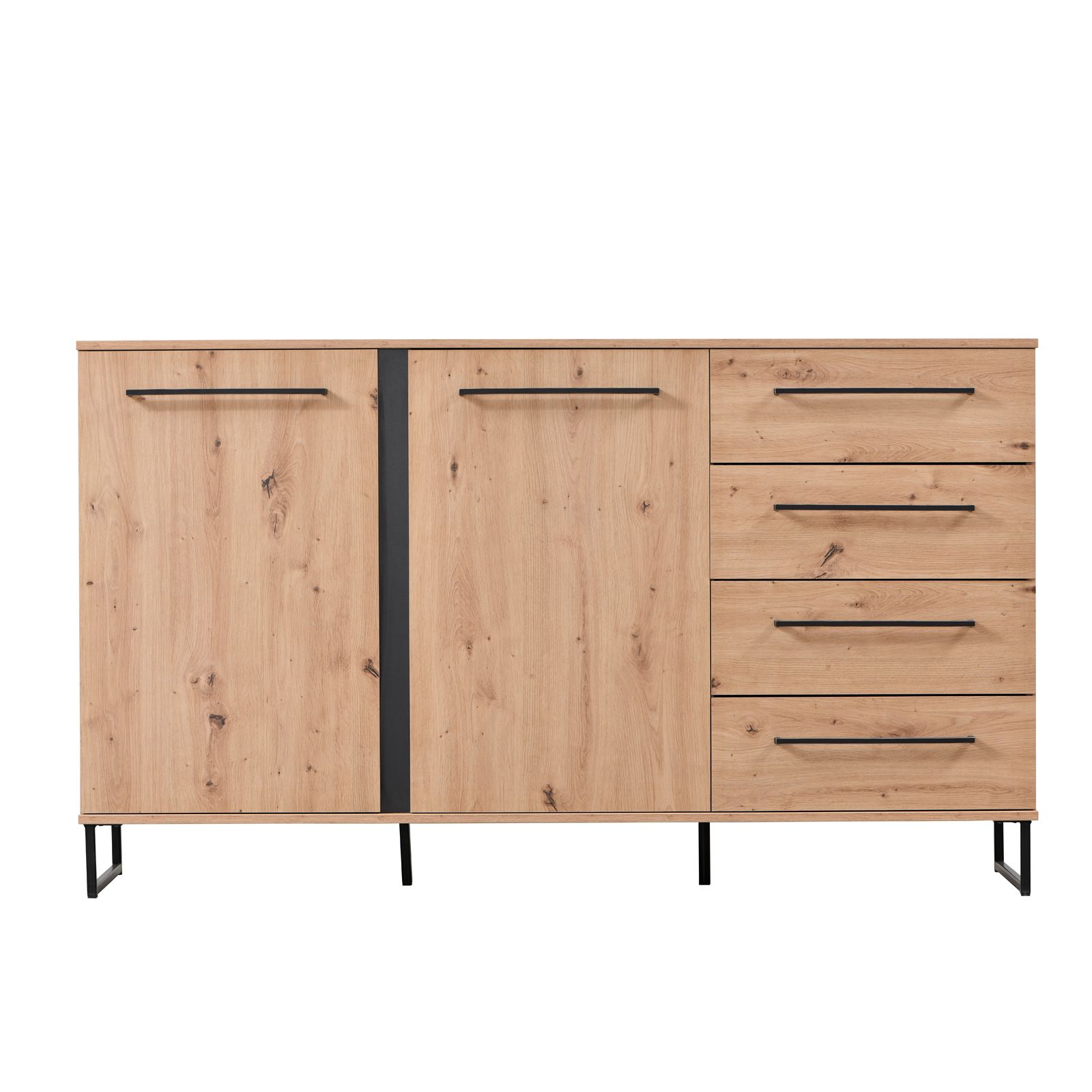 Credenza 84,5x153,5h cm con due ante in legno rovere savana e nero - Hollis