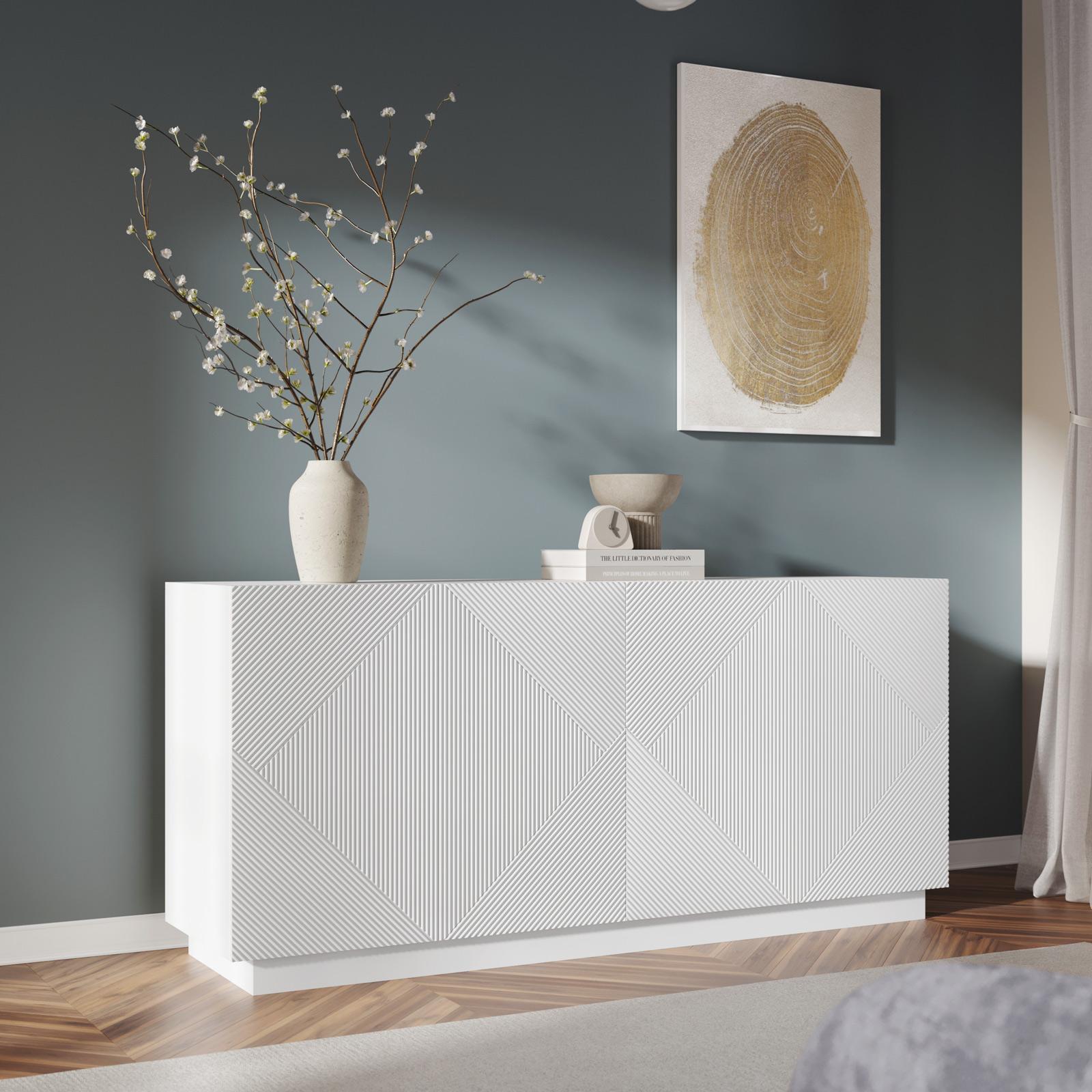 Vladon Highboard Ida | Buffet Con 12 Scomparti | Credenza Bianco Opaco E Grigio Chiaro | 149x101x34 Cm | Ampia Scelta Colori