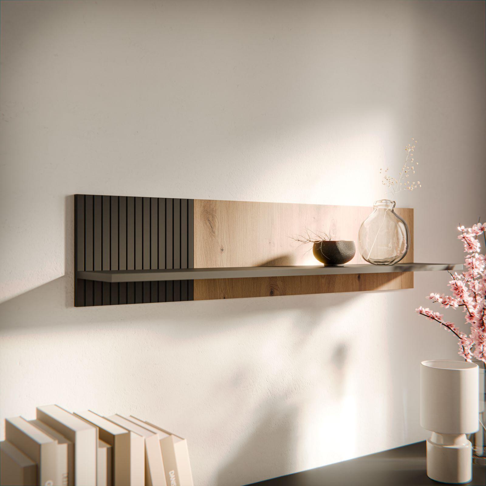 Pannello Con Specchio 'Humleb&aelig;k' Incl. 2 Ganci Appendiabiti E Ripiano - Rovere Artisan / Nero