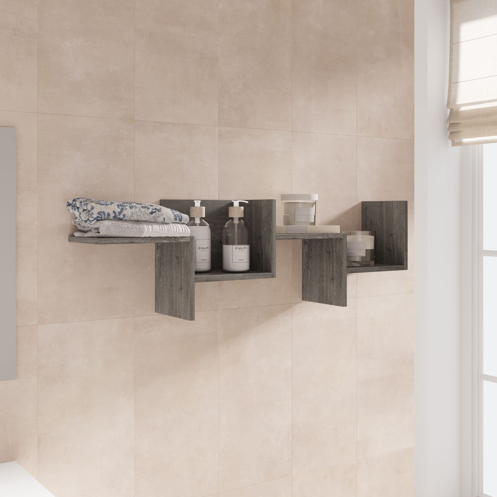 Mensola bagno 115x34 h cm in legno rovere grigio - Kantiko