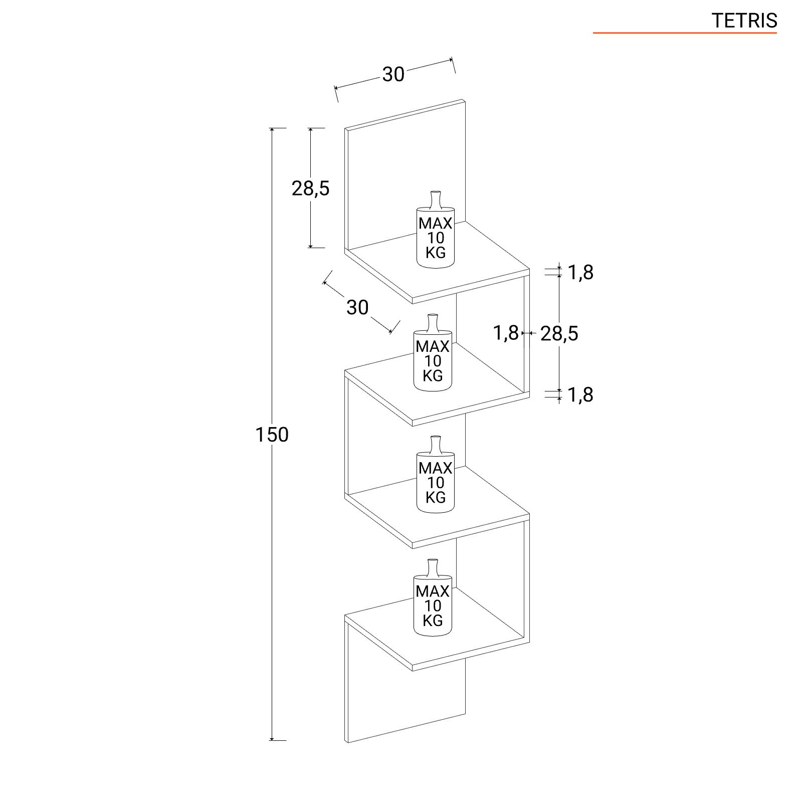 Set 4 mensole bagno 30x30h cm in legno bianco - Tetris