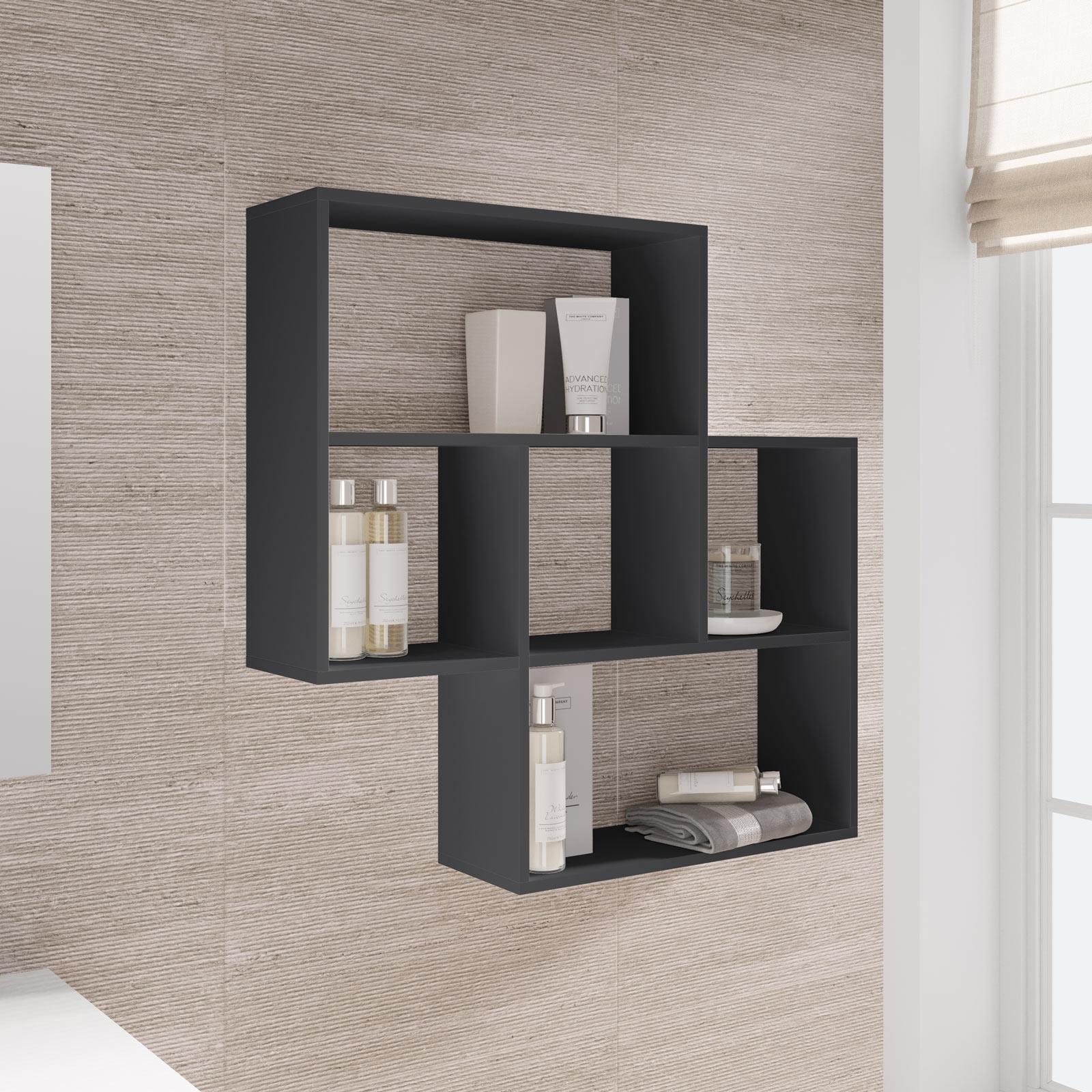 WENKO Mensola Fondi 3 Ripiani | Legno Acacia Massello FSC E Vetro Nero | 36x79x36 Cm | Per Bagno E Soggiorno - 4
