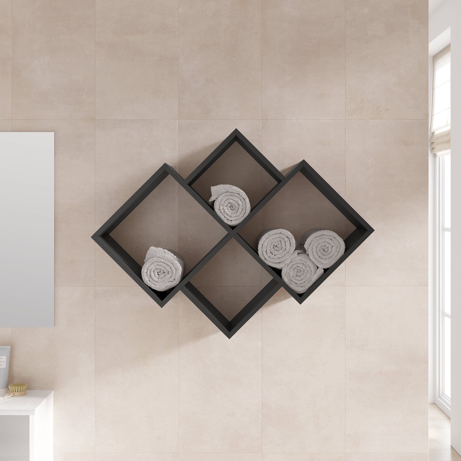 Mensola da bagno 100x72h cm in legno antracite con 4 ripiani - Kantiko