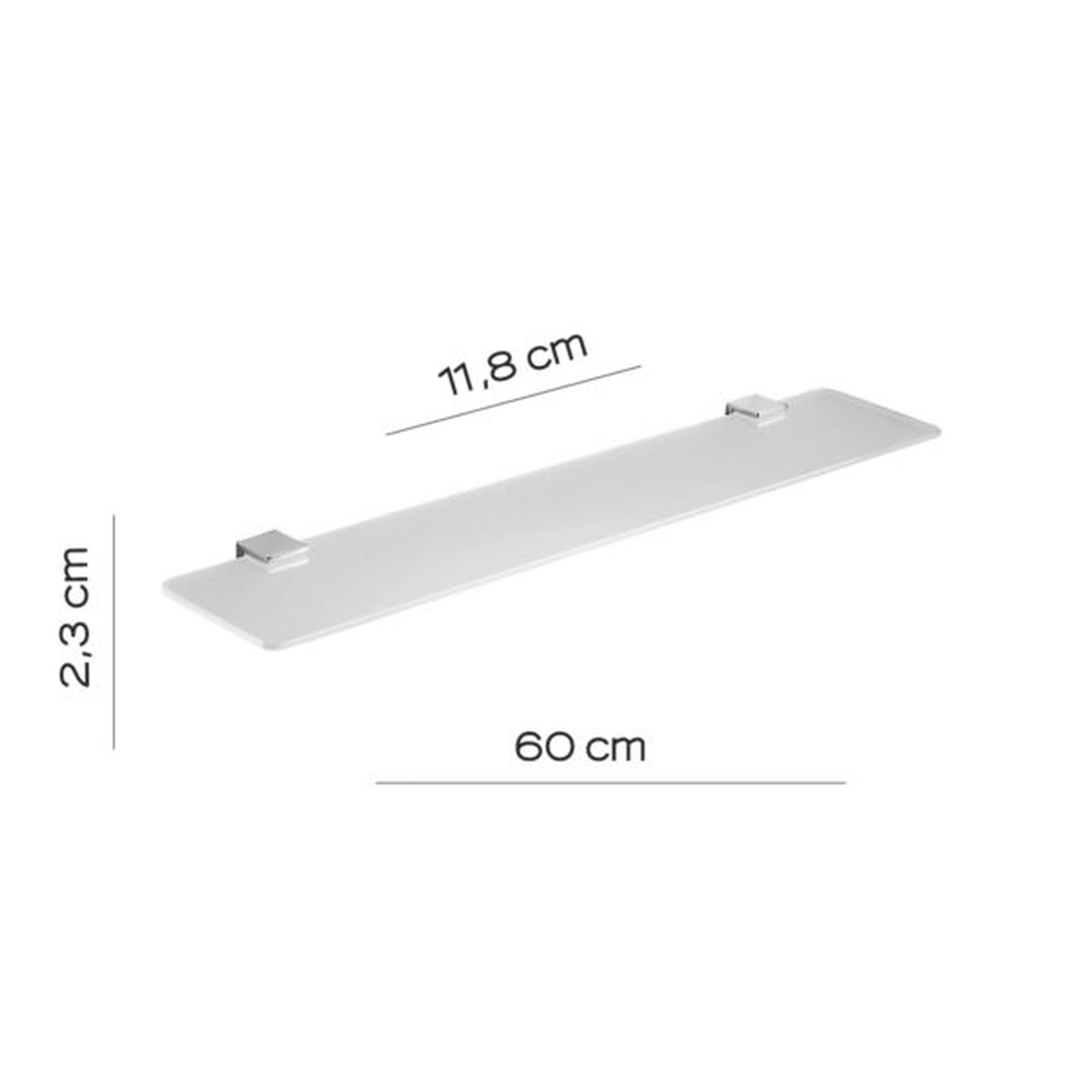 Mensola In Vetro Temperato Bianco 500x100 Mm, Spessore 6 Mm, Angoli Curvi, Con Supporti Cromati E Viti