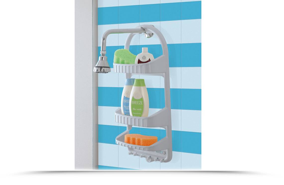 Mensola per doccia porta oggetti con 3 ripiani e ganci grigio - Ankora